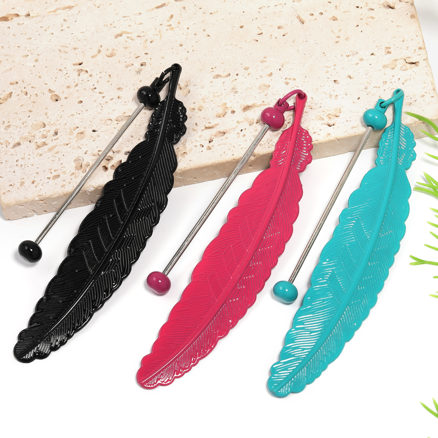 【P166】5pcs  Beadable Bar Feather Bookmark DIY Beaded Bookmark-JPM