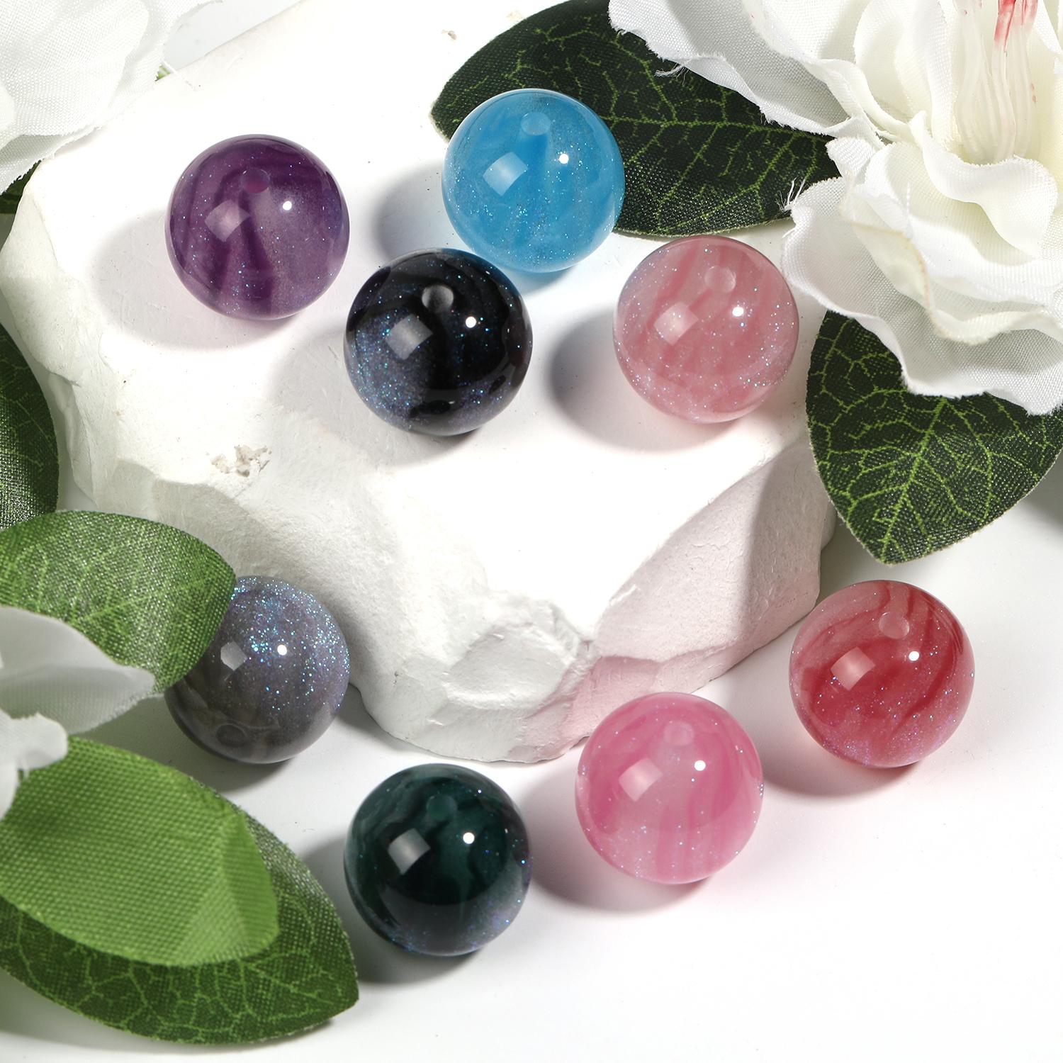【B105】50pcs DIY resin starry sky gilt round beads loose beads handmade-JPM