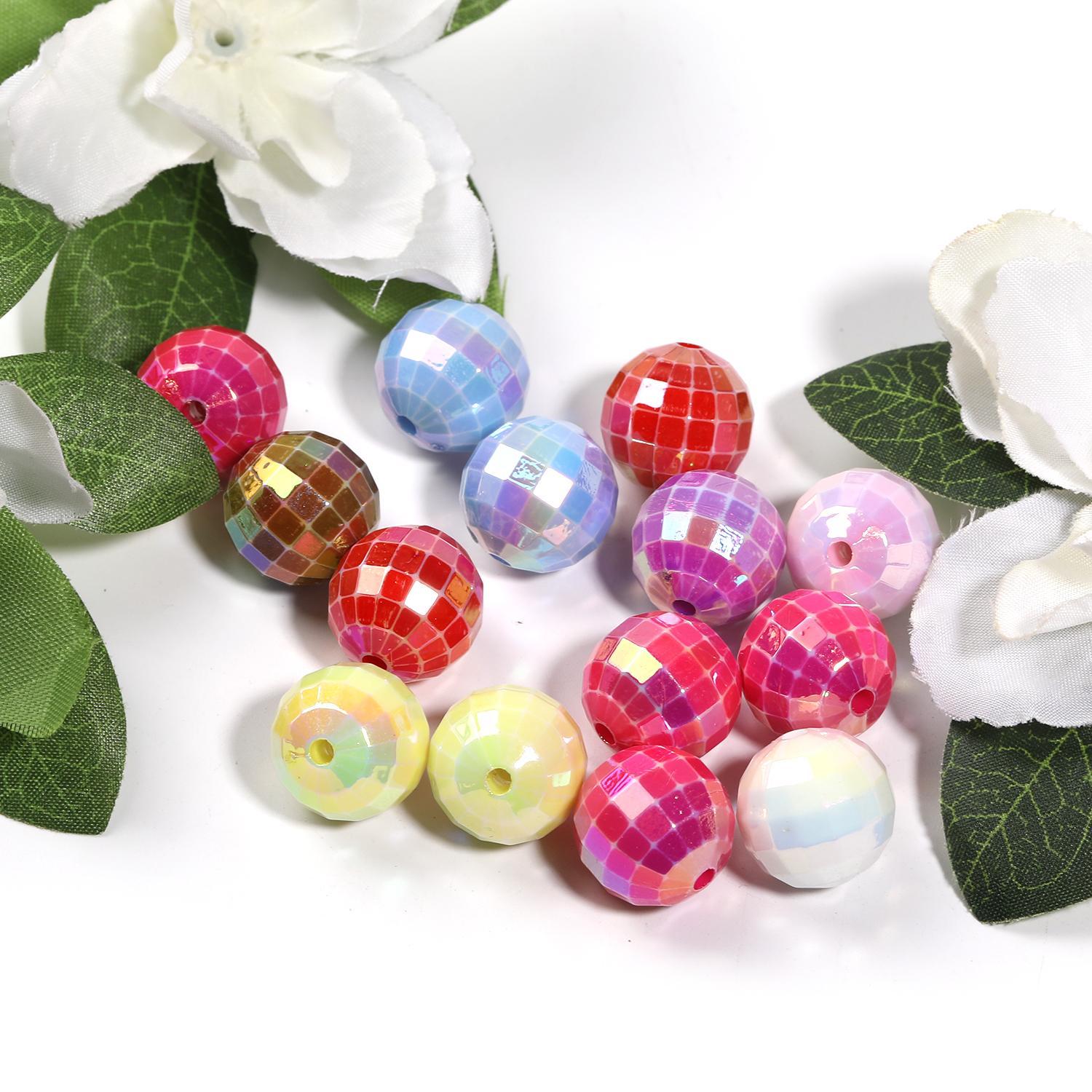 【B69】 100pcs 16mm acrylic cross-sectioned UV colorful plaid bouncy beads DIY-JPM