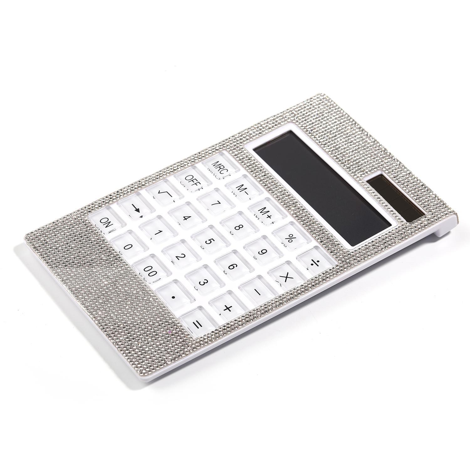 【Z67】1pcs Solar Rhinestone Gift 12-digit Crystal Button Dual Power Supply Desktop Calculator-JPM