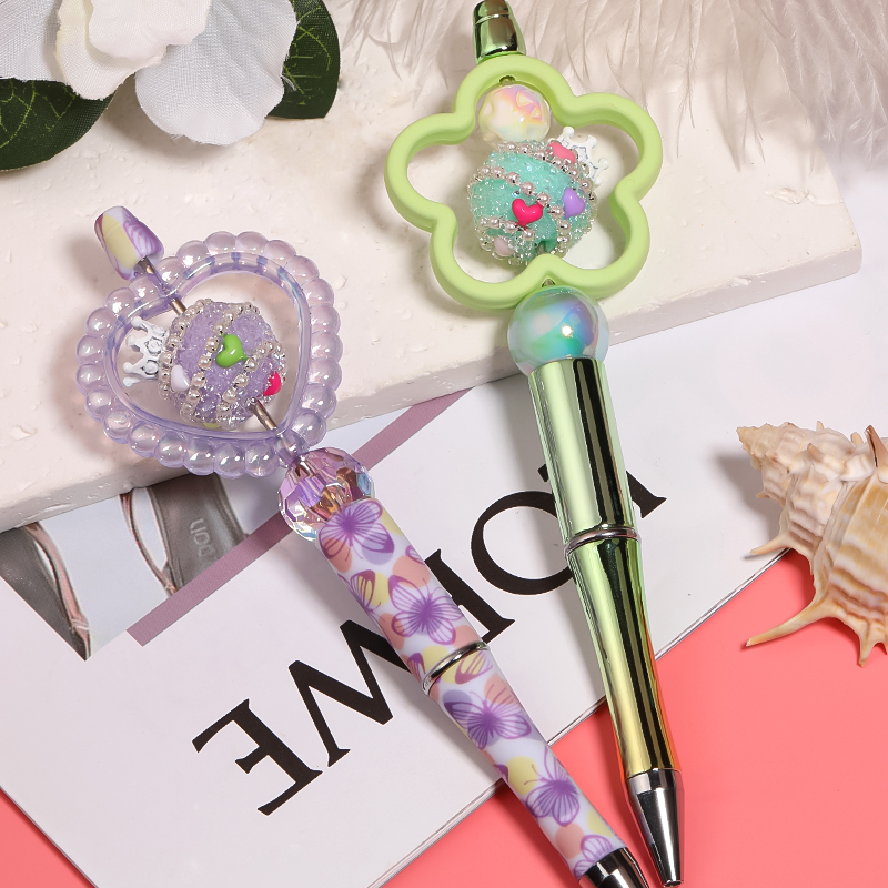【B117】10pcs  Crown Acrylic Sugar Beaded Pens  sugar beads  Diy Rhinestone Beads with pearl -JPM
