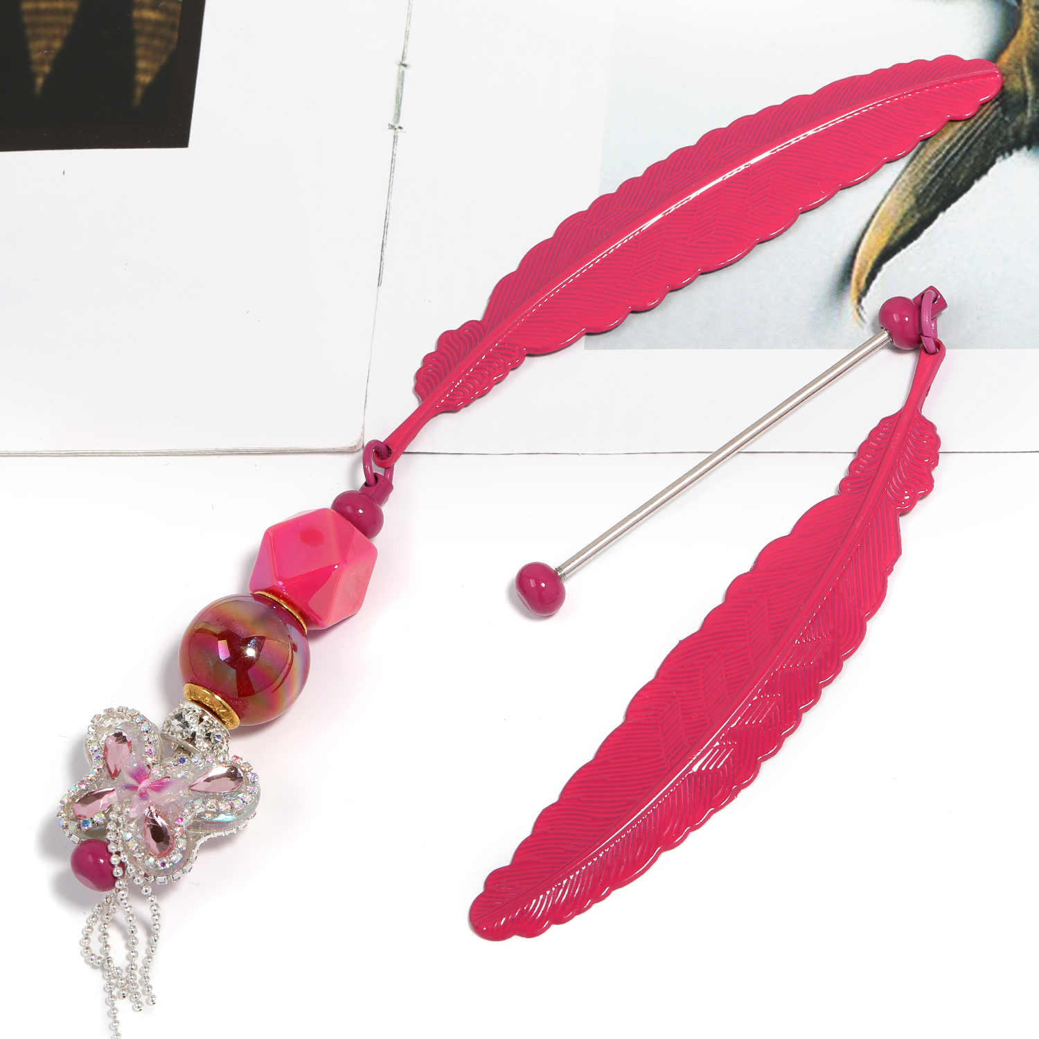 【P166】5pcs  Beadable Bar Feather Bookmark DIY Beaded Bookmark-JPM