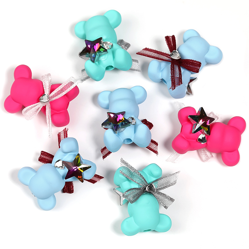 【B110】20pcs New Style Acrylic Teddy Bear Beads With Vertical Hole For Diy Jewelry-JPM