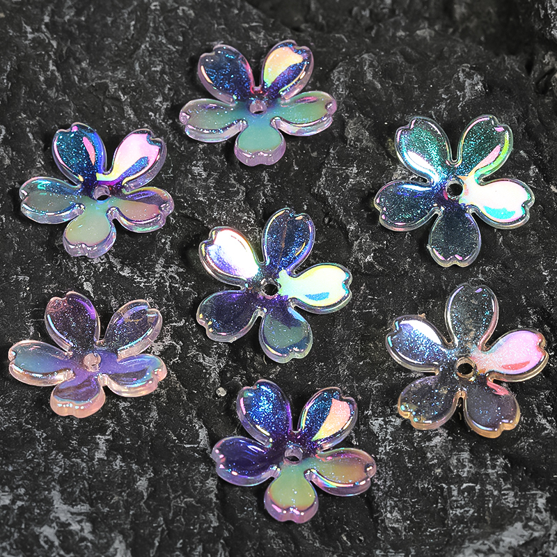 【B111】200pcs UV five-petal flower diy beads are  Acrylic Beads, AB Color Plated, Flower -JPM