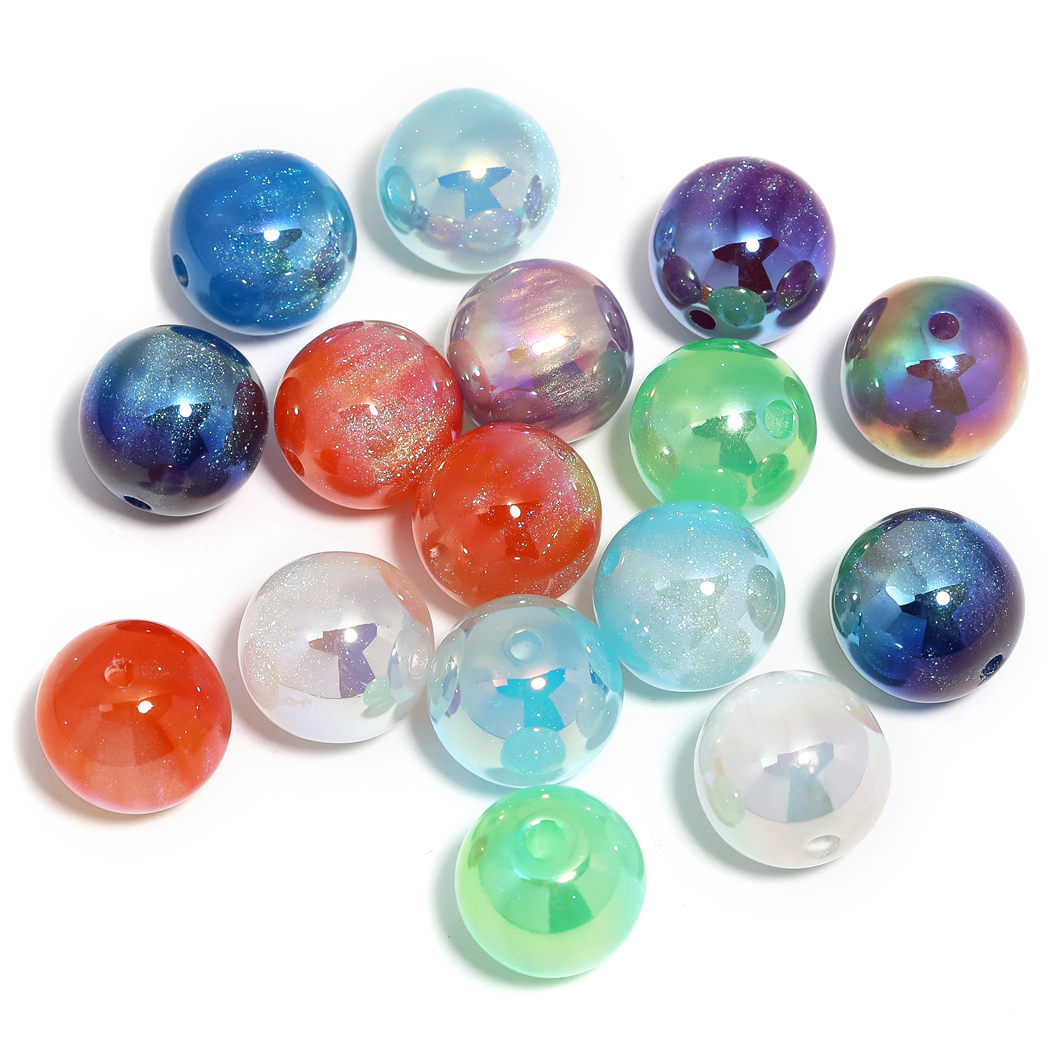 【B105】50pcs DIY resin starry sky gilt round beads loose beads handmade-JPM