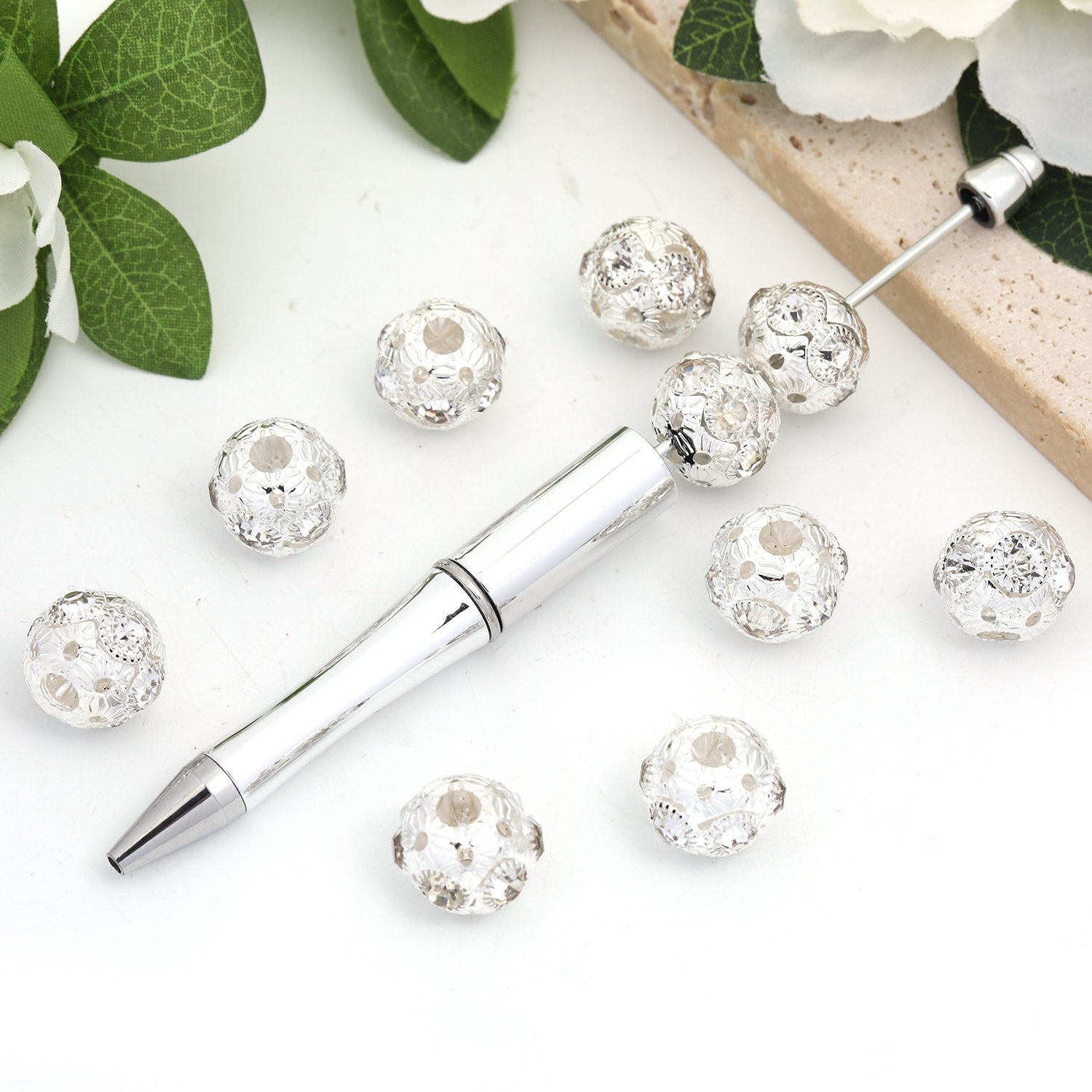 【B127】50Pcs  Mixed Round metal with gems-JPM