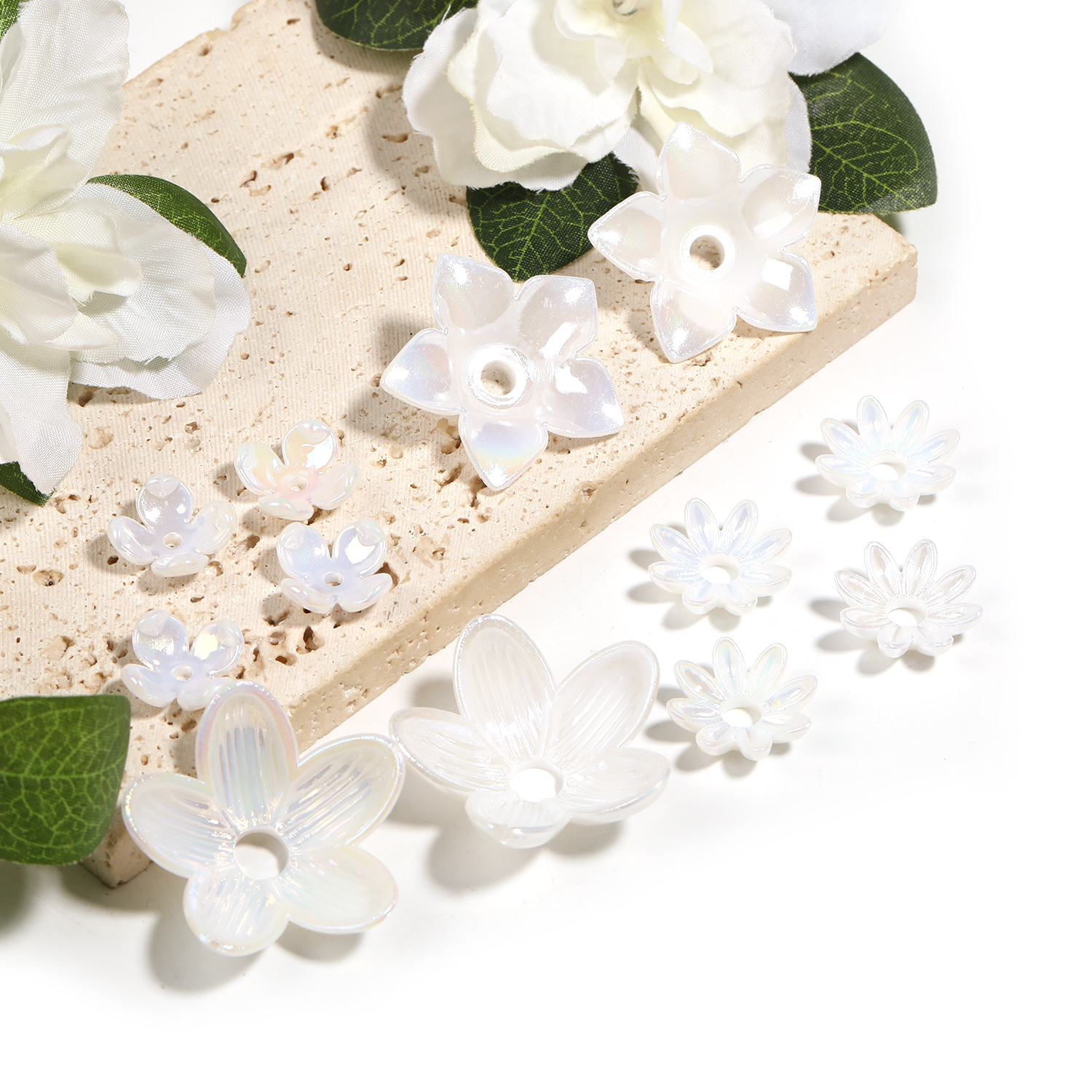 【B137】 ABS Pearl Bead Ivory Flower Beads DIY Scrapbook Handmade-JPM