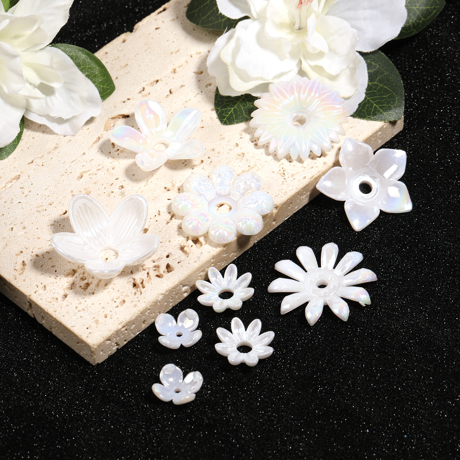 【B137】 ABS Pearl Bead Ivory Flower Beads DIY Scrapbook Handmade-JPM