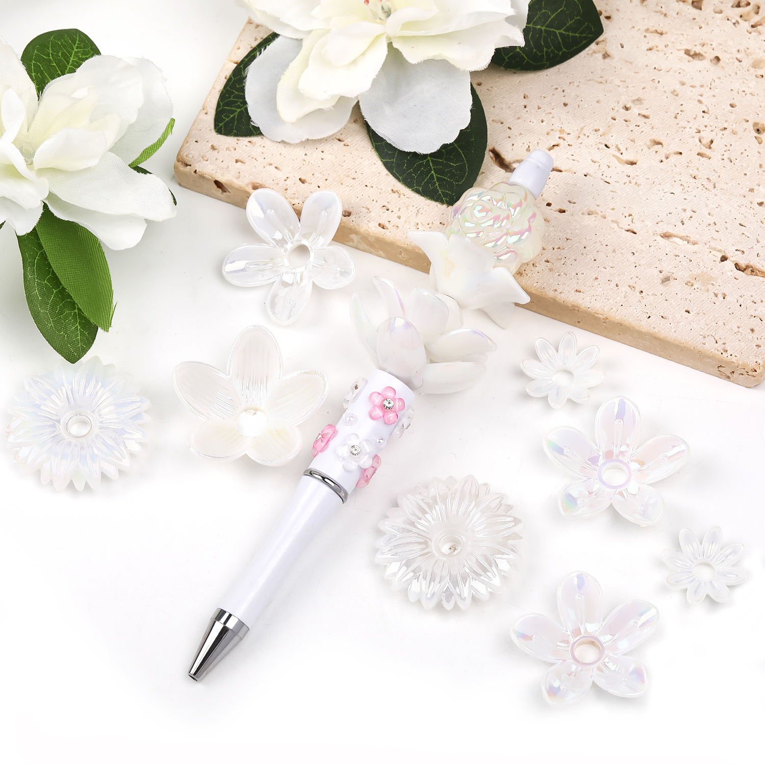 【B137】 ABS Pearl Bead Ivory Flower Beads DIY Scrapbook Handmade-JPM