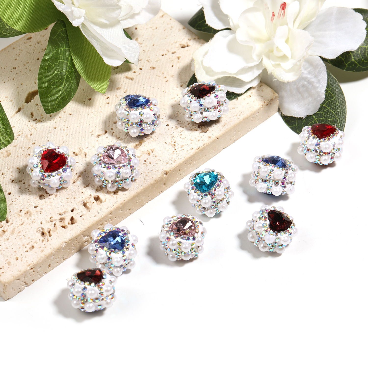 【B144】25Pcs Assorted Color Heart Metal Rhinestone Beads for Jewelry Making Beading Crafts DIY -JPM