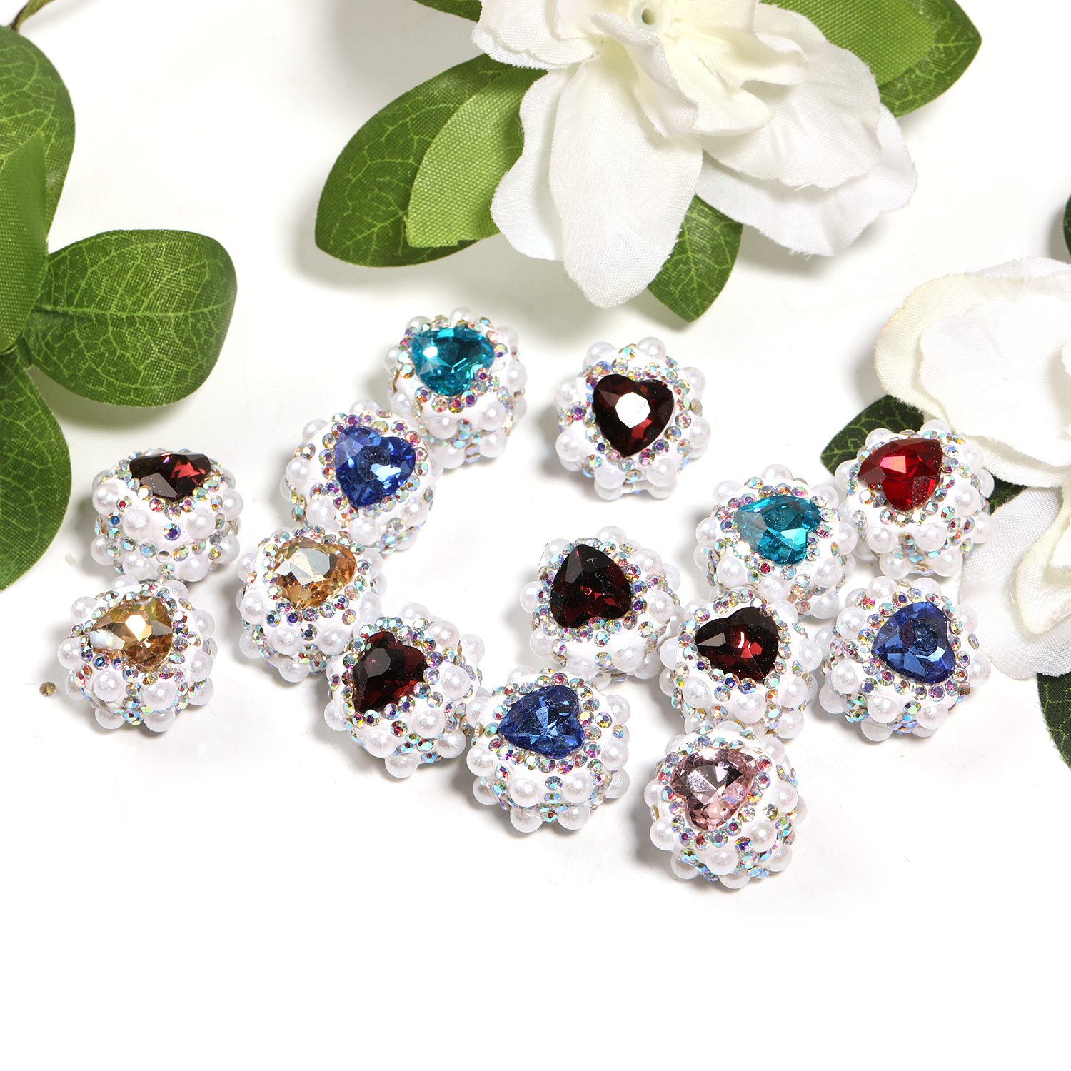 【B144】25Pcs Assorted Color Heart Metal Rhinestone Beads for Jewelry Making Beading Crafts DIY -JPM