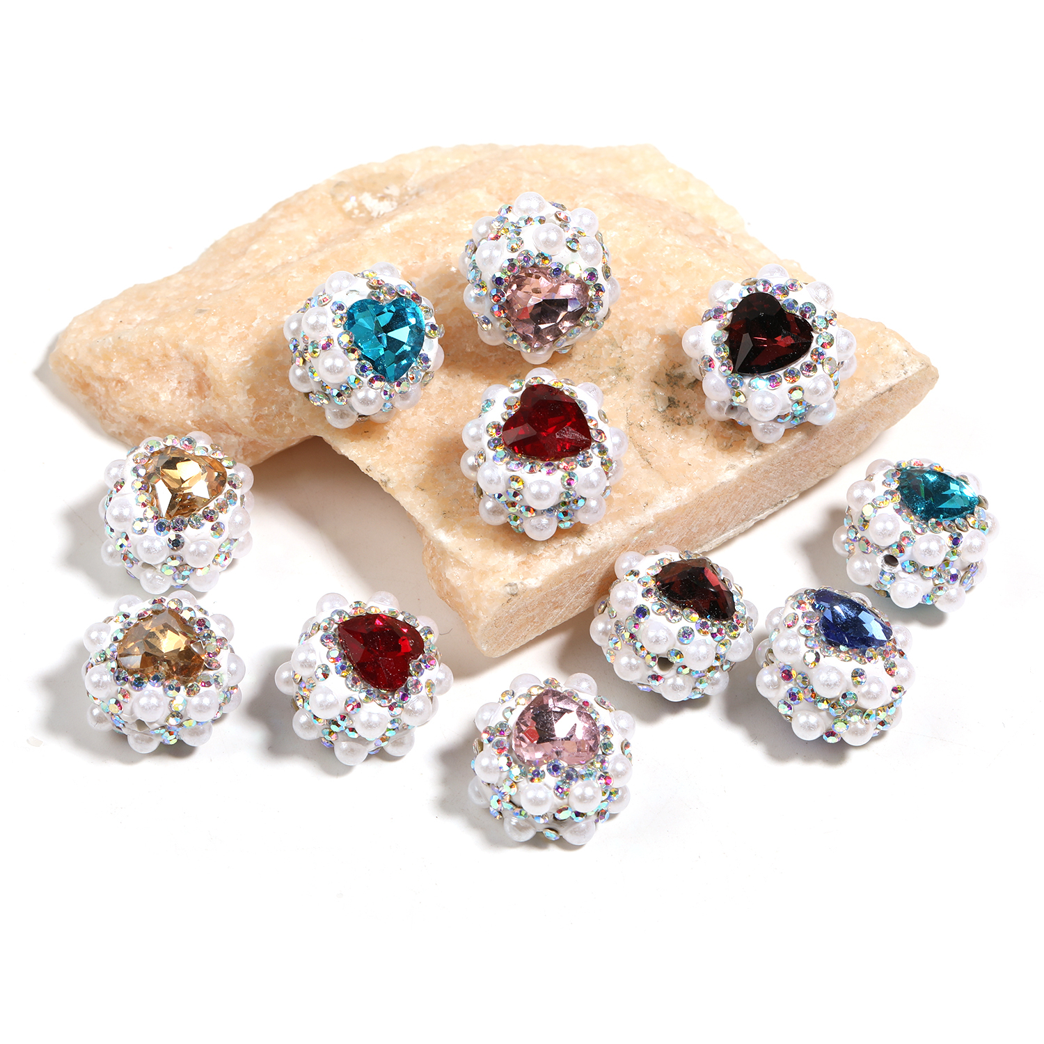 【B144】25Pcs Assorted Color Heart Metal Rhinestone Beads for Jewelry Making Beading Crafts DIY -JPM