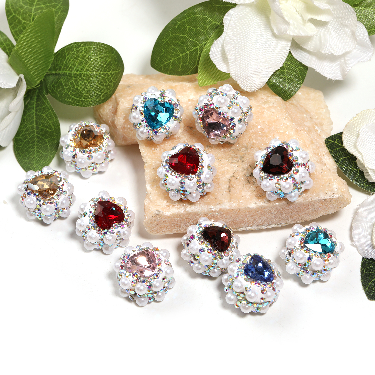 【B144】25Pcs Assorted Color Heart Metal Rhinestone Beads for Jewelry Making Beading Crafts DIY -JPM