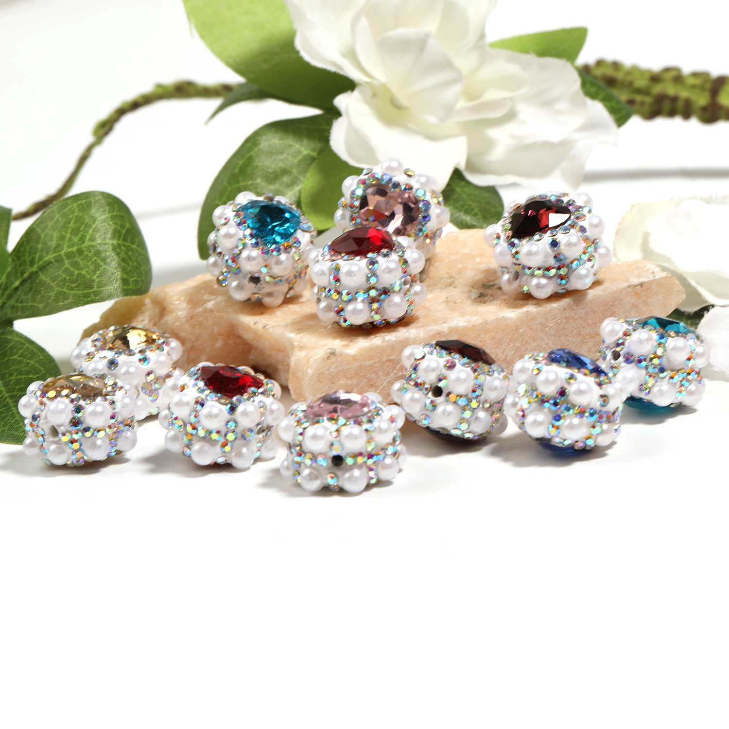 【B144】25Pcs Assorted Color Heart Metal Rhinestone Beads for Jewelry Making Beading Crafts DIY -JPM