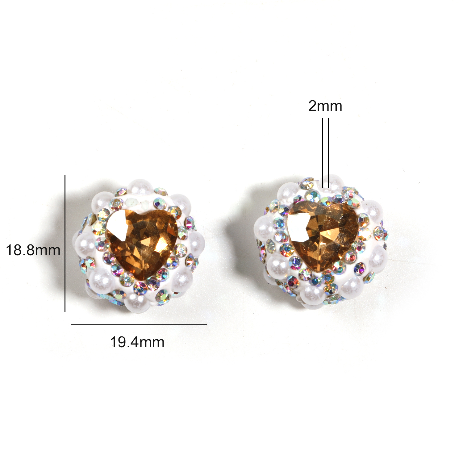 【B144】25Pcs Assorted Color Heart Metal Rhinestone Beads for Jewelry Making Beading Crafts DIY -JPM