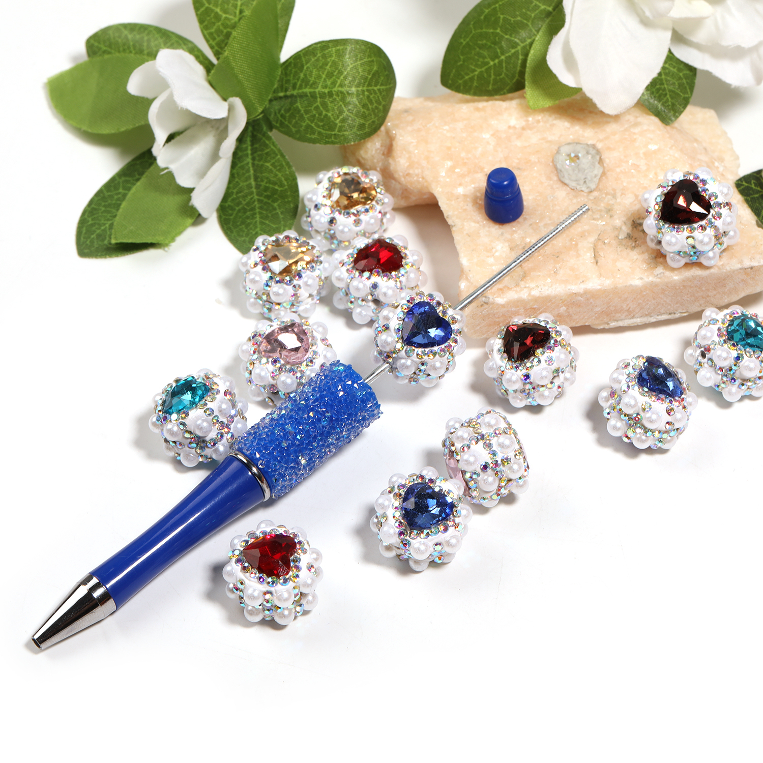 【B144】25Pcs Assorted Color Heart Metal Rhinestone Beads for Jewelry Making Beading Crafts DIY -JPM