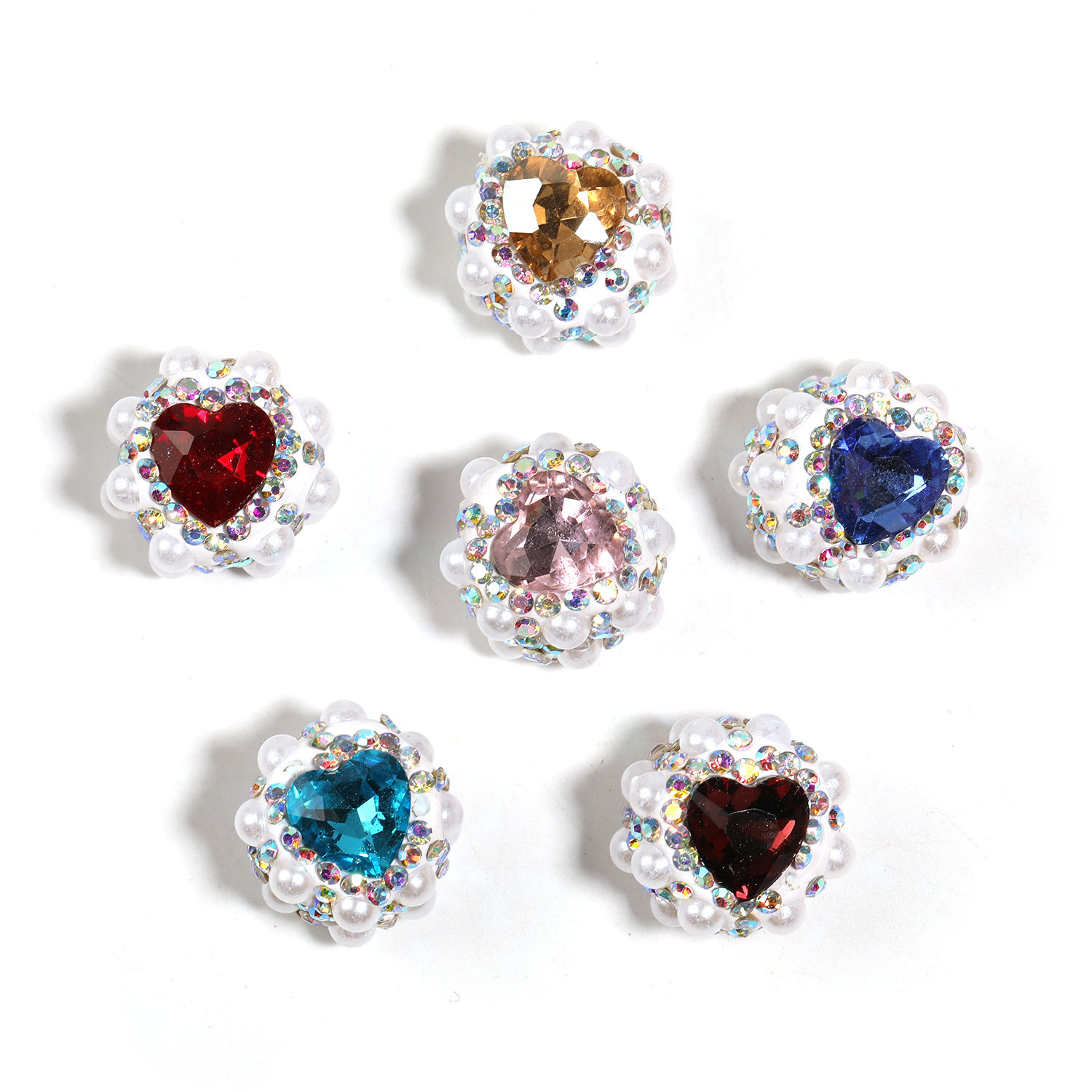 【B144】25Pcs Assorted Color Heart Metal Rhinestone Beads for Jewelry Making Beading Crafts DIY -JPM