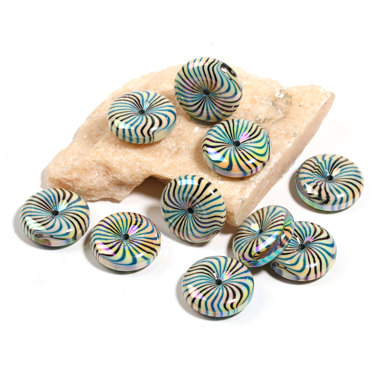 【B146】50pcs Glossy Flat Striped Multicolor Wheel Swirl Acrylic Beads-JPM