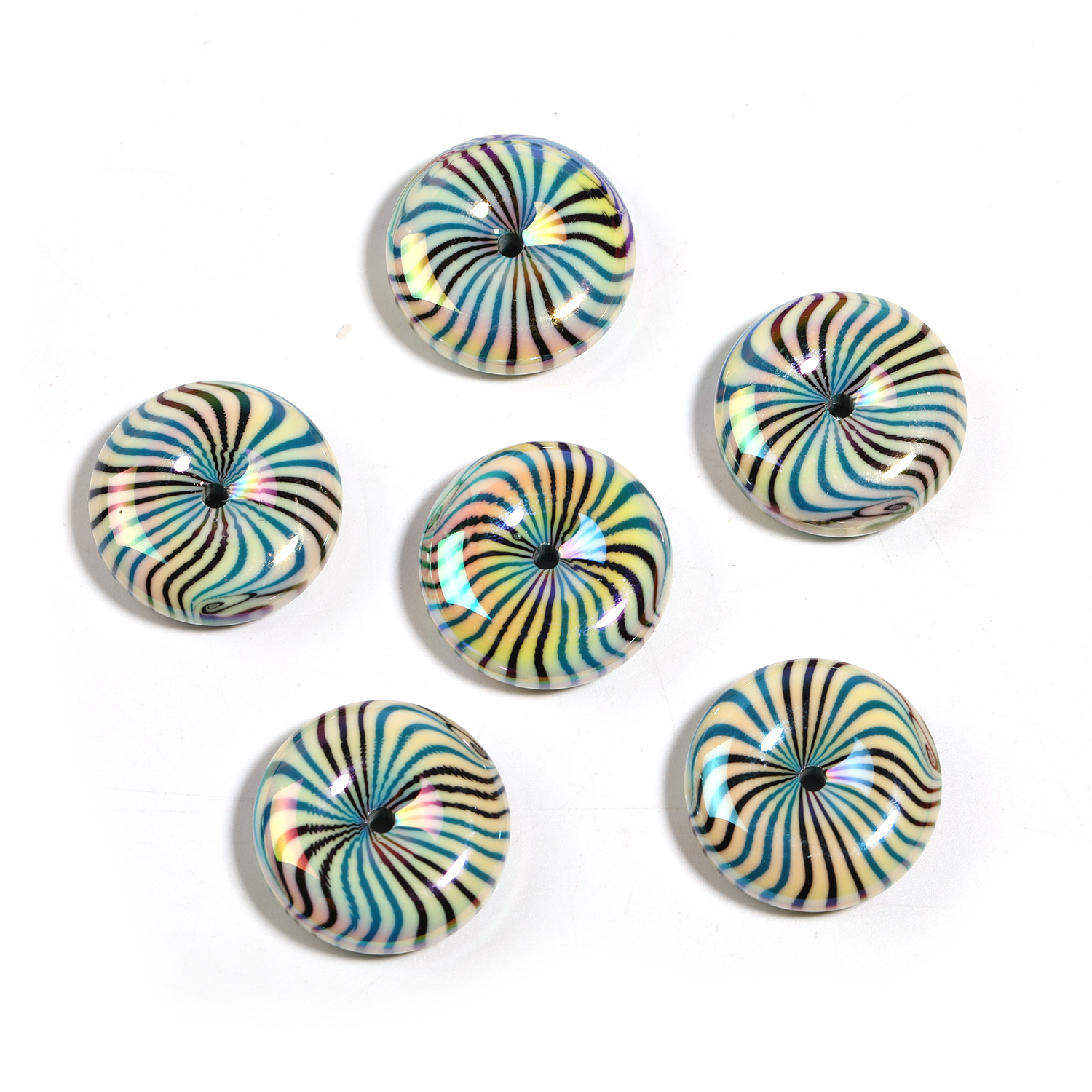 【B146】50pcs Glossy Flat Striped Multicolor Wheel Swirl Acrylic Beads-JPM