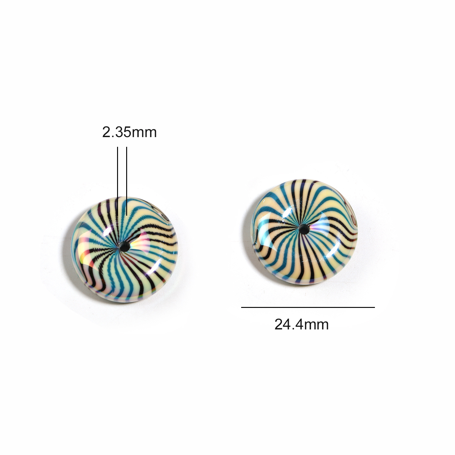 【B146】50pcs Glossy Flat Striped Multicolor Wheel Swirl Acrylic Beads-JPM