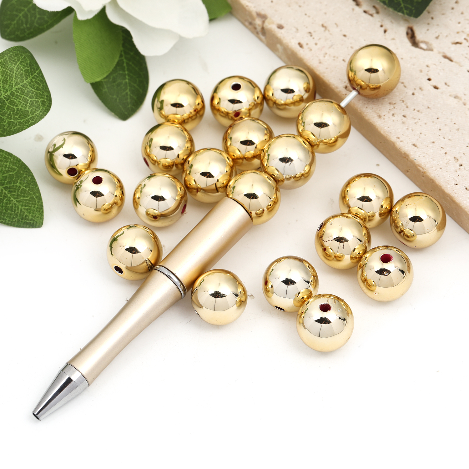 【B44】100pcs 16mm acrylic gold and silver paint round beads beaded diy mobile phone keychain-JPM