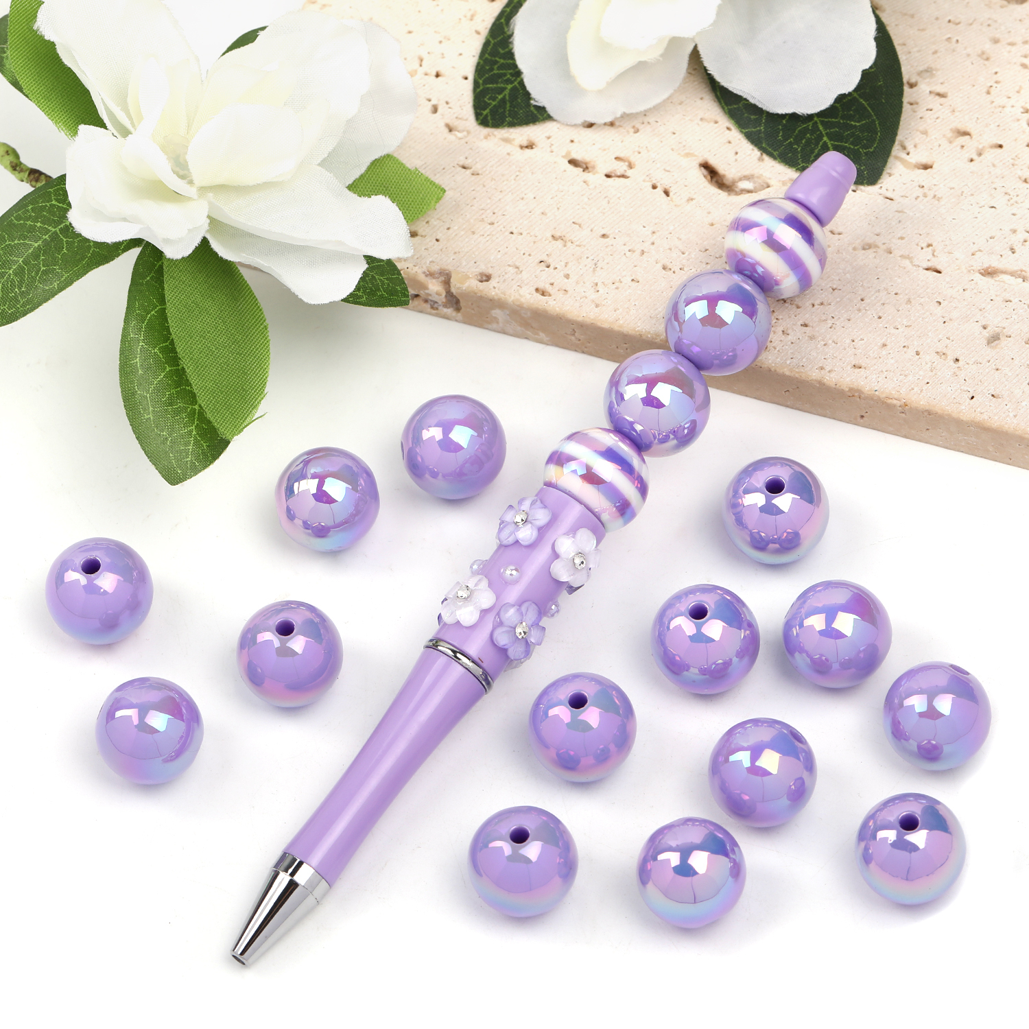 【B51】  100pcs beads 16mmUV plated straight hole diy -JPM