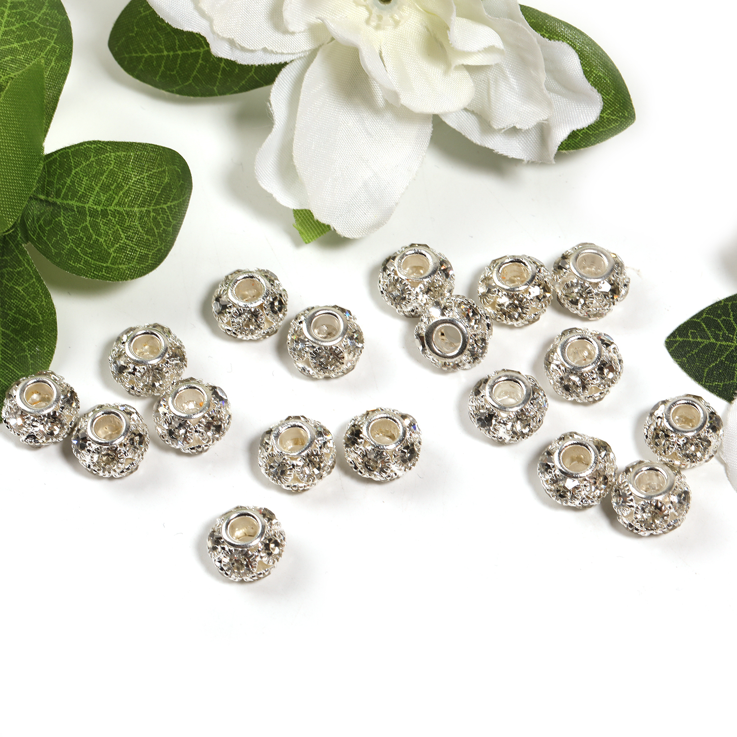 【B61】50pcs 12mm/16mm Crystal & Silver Tone Rhinestone Ball Beads-JPM