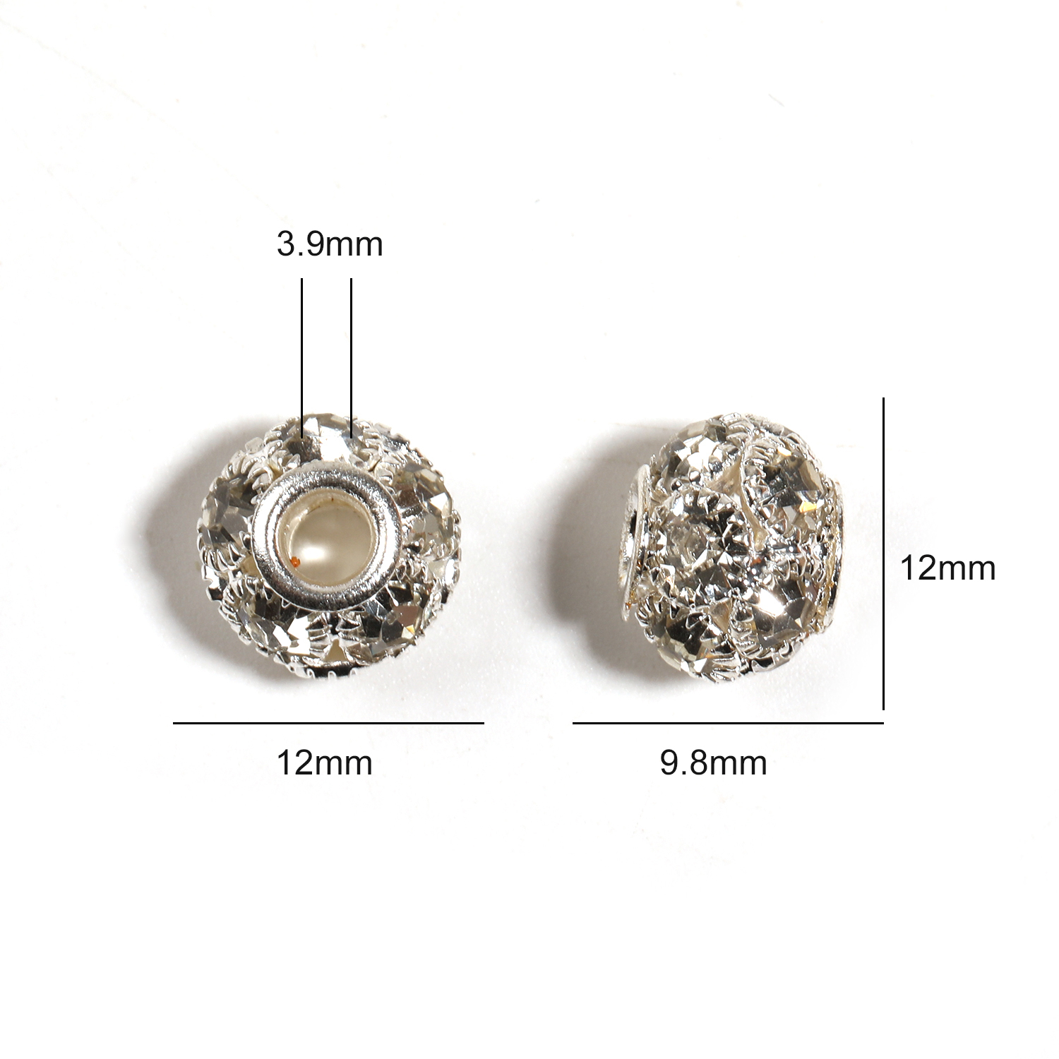 【B61】50pcs 12mm/16mm Crystal & Silver Tone Rhinestone Ball Beads-JPM