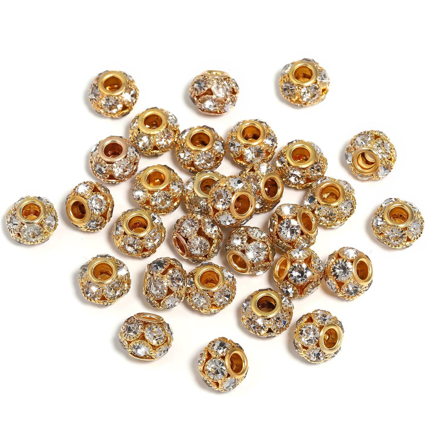 【B61】50pcs 12mm/16mm Crystal & Silver Tone Rhinestone Ball Beads-JPM