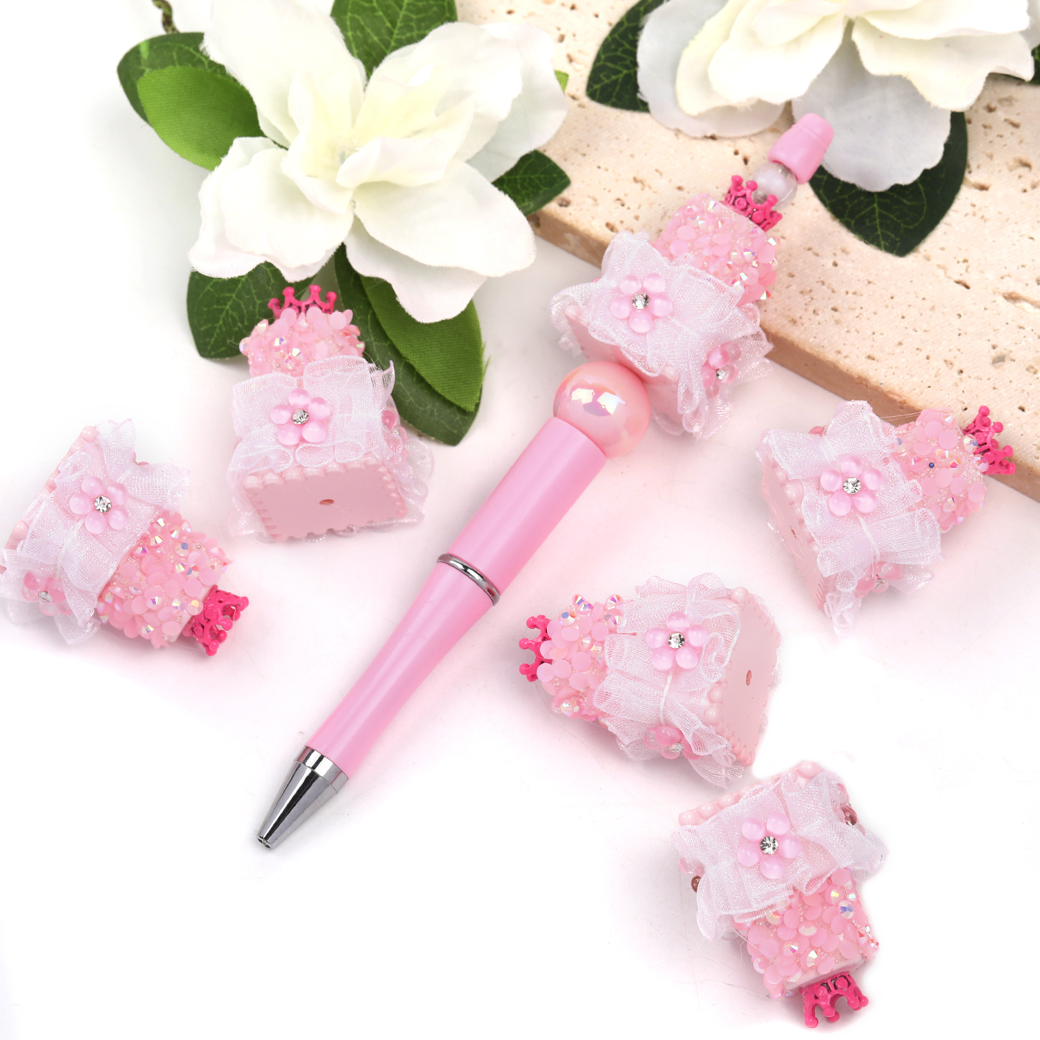 【B75】10pcs DIY beaded accessories crown double layer cake acrylic beads-JPM