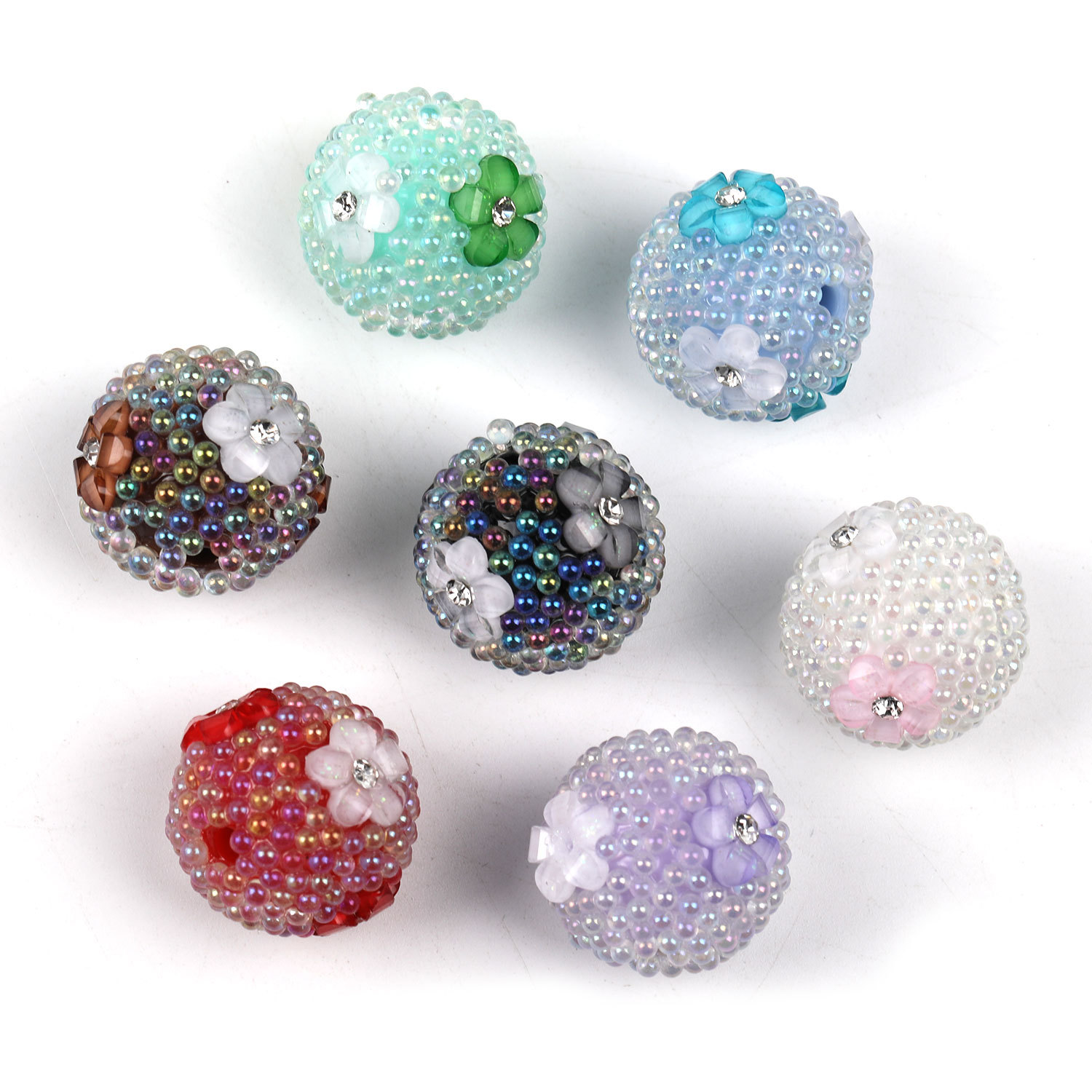 【B78】25pcs  Fancy Multicolor Sparkling Chain Flower Round Sugar Acrylic Beads-JPM