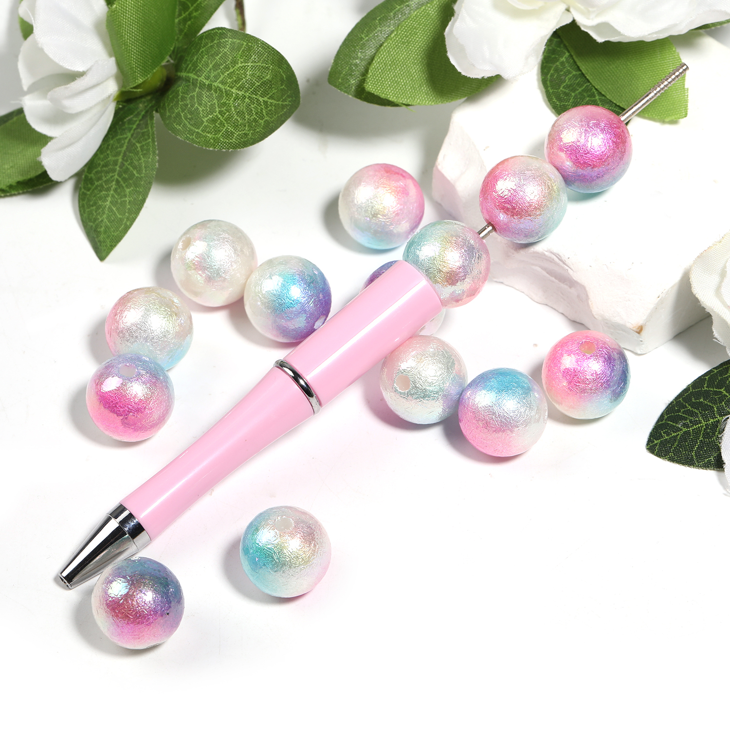 【B82】100pcs Round Colorful ABS Plastic Imitation Pearl beads -JPM