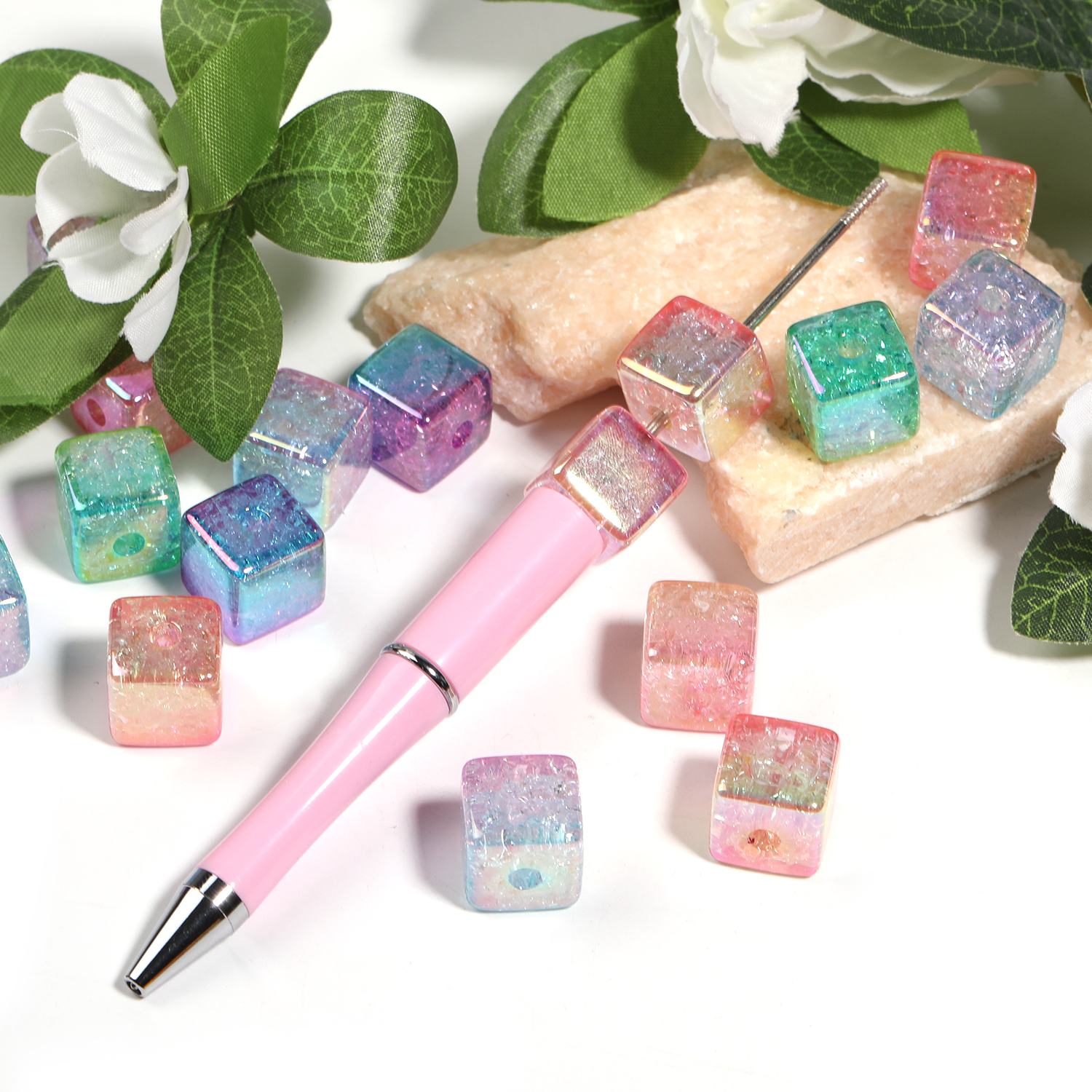 【B84】100pcs Square Beads Jewelry Making Beads Earring Pastel Beads Handmade-JPM