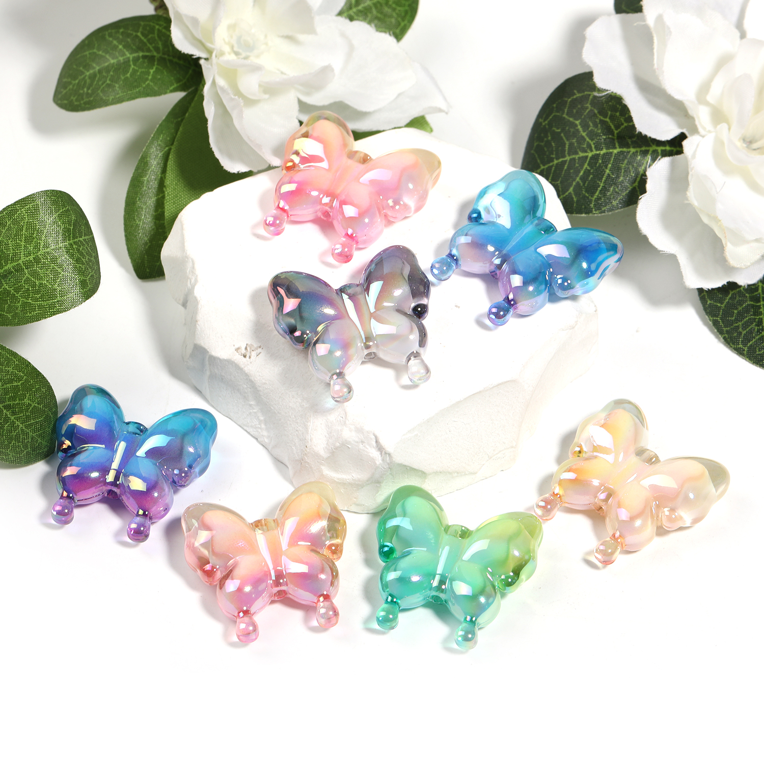 【B85】50pcs Fashion Beads  Early Education Acrylic Gradient Butterfly Scattered Beads Color-JPM