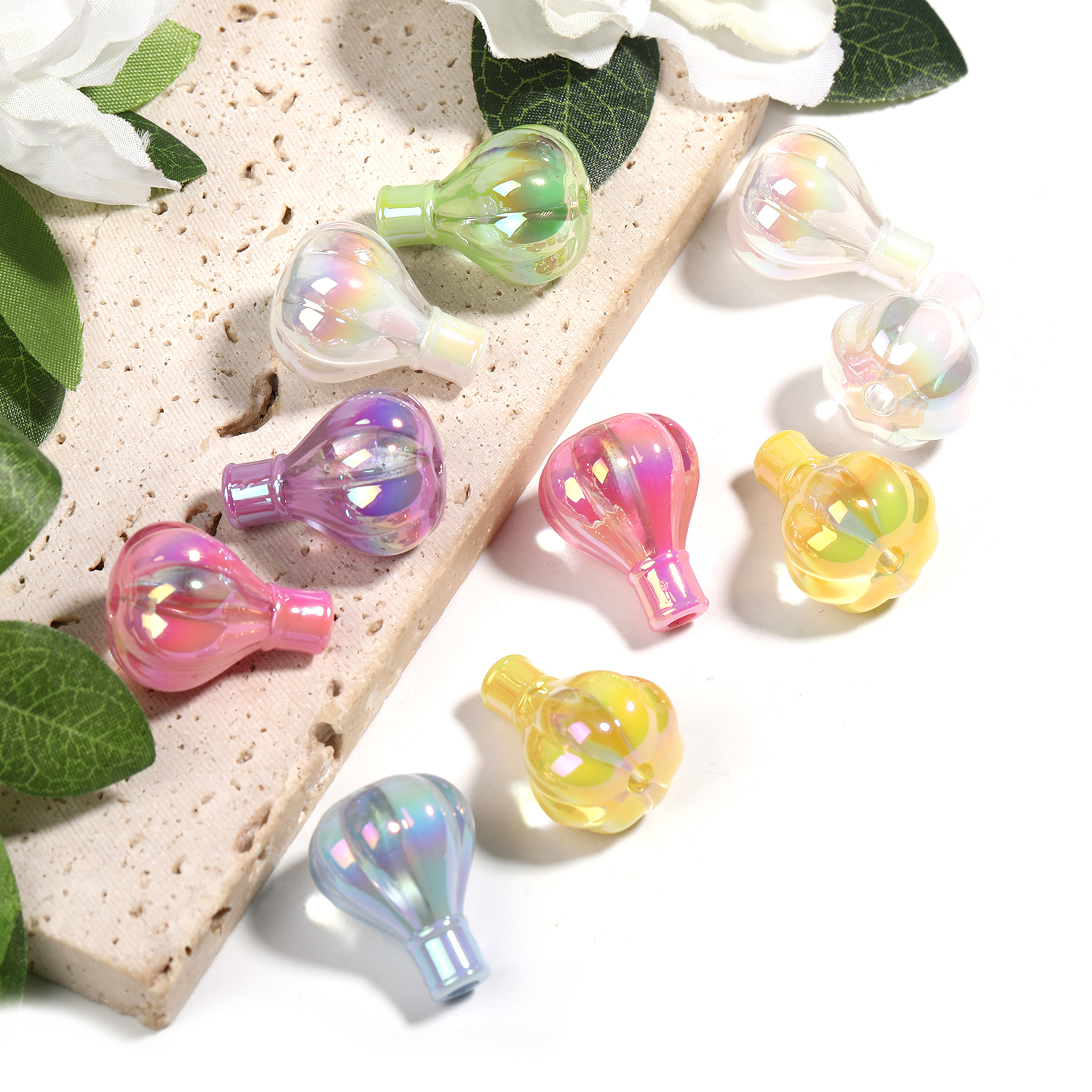 【B86】50pcs  UV Plating Luminous Acrylic Beads, Iridescent, Mixed Color-JPM