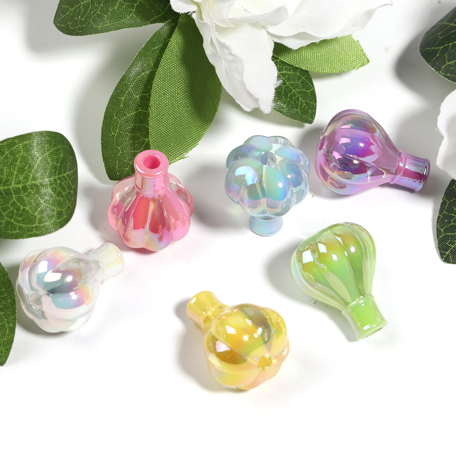 【B86】50pcs  UV Plating Luminous Acrylic Beads, Iridescent, Mixed Color-JPM