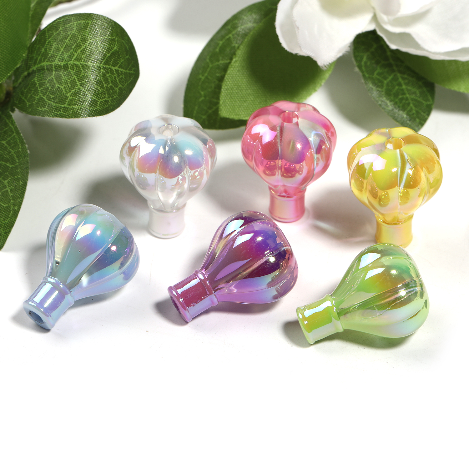 【B86】50pcs  UV Plating Luminous Acrylic Beads, Iridescent, Mixed Color-JPM