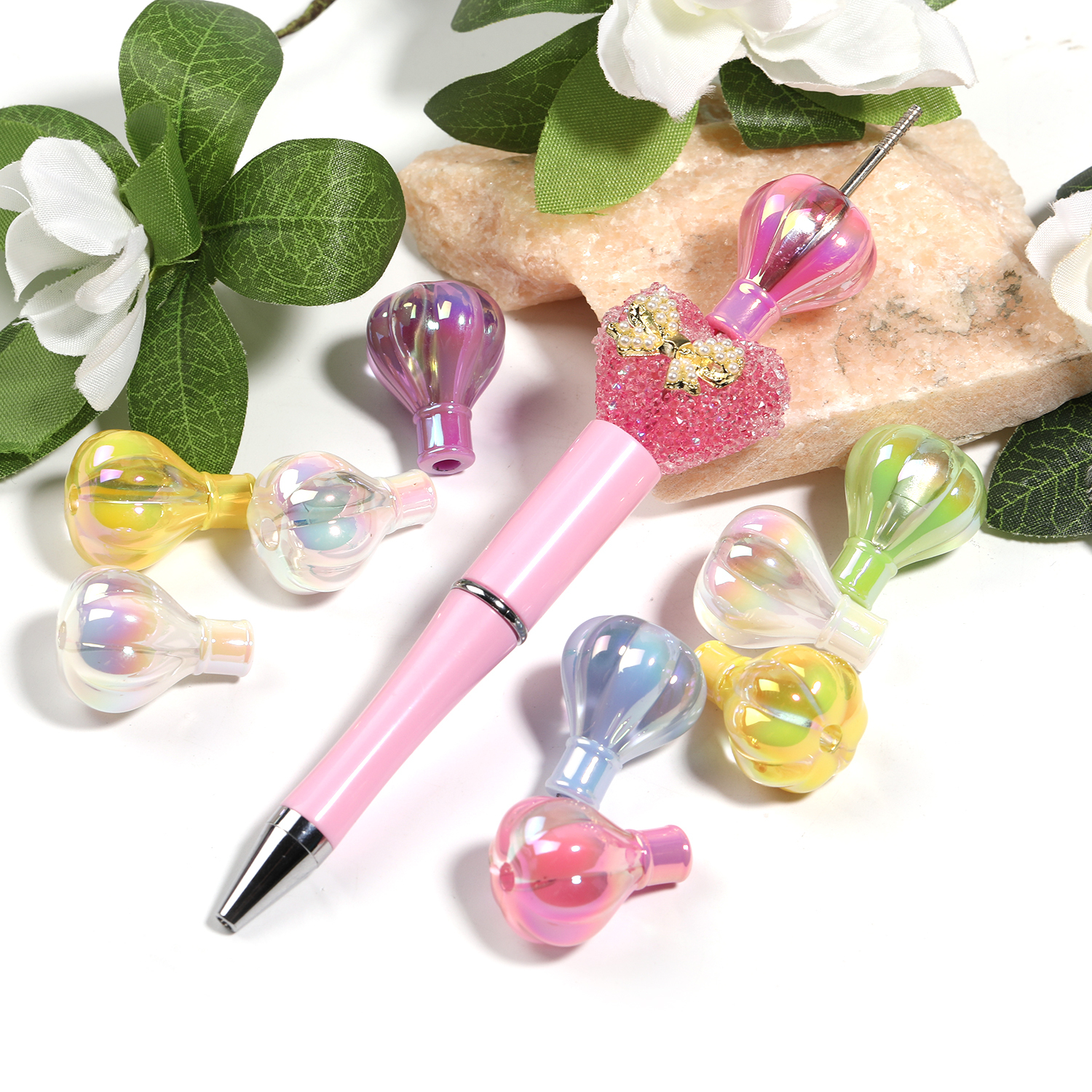 【B86】50pcs  UV Plating Luminous Acrylic Beads, Iridescent, Mixed Color-JPM