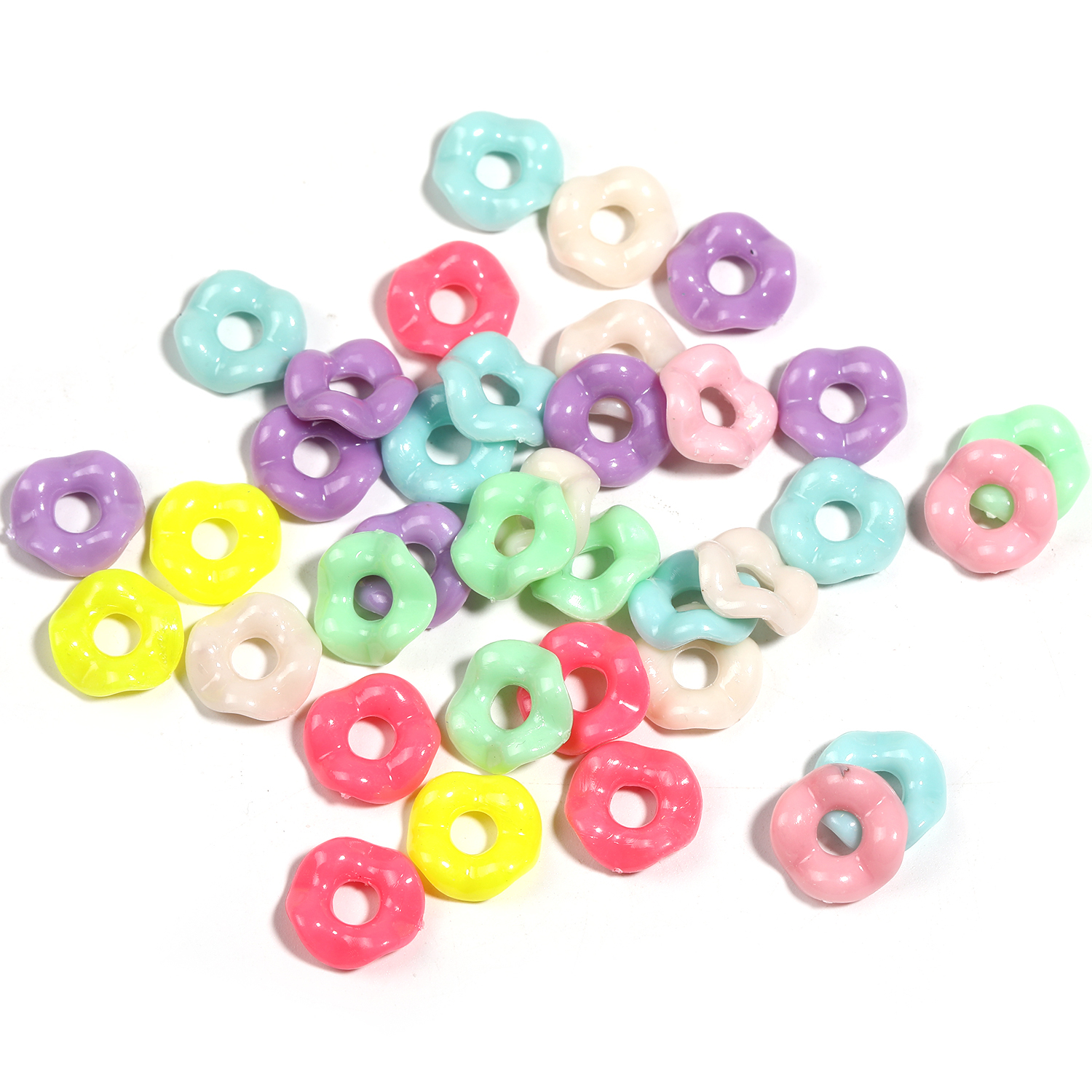 【B91】250g Opaque Acrylic Beads, Donut, Mixed Color-JPM