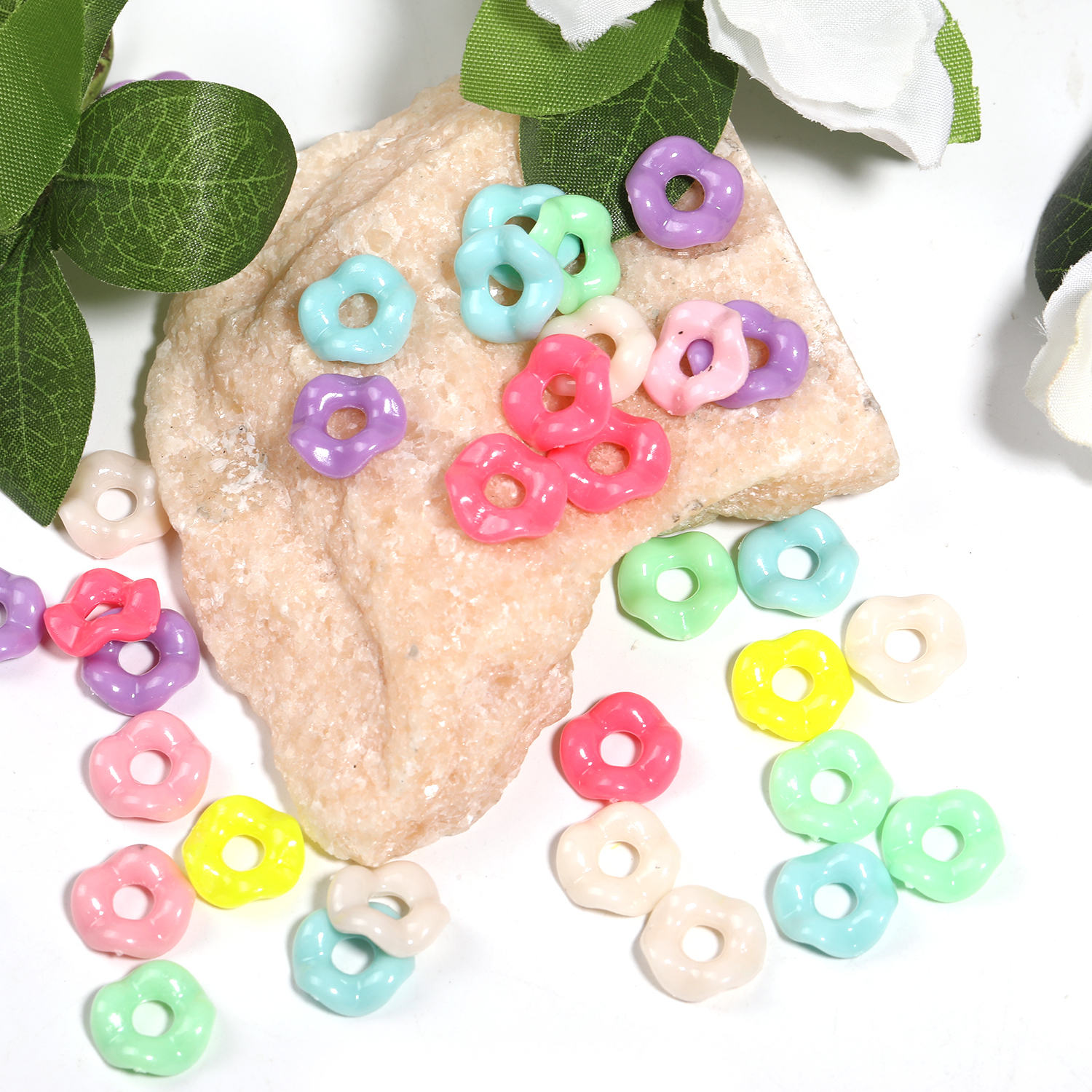 【B91】250g Opaque Acrylic Beads, Donut, Mixed Color-JPM