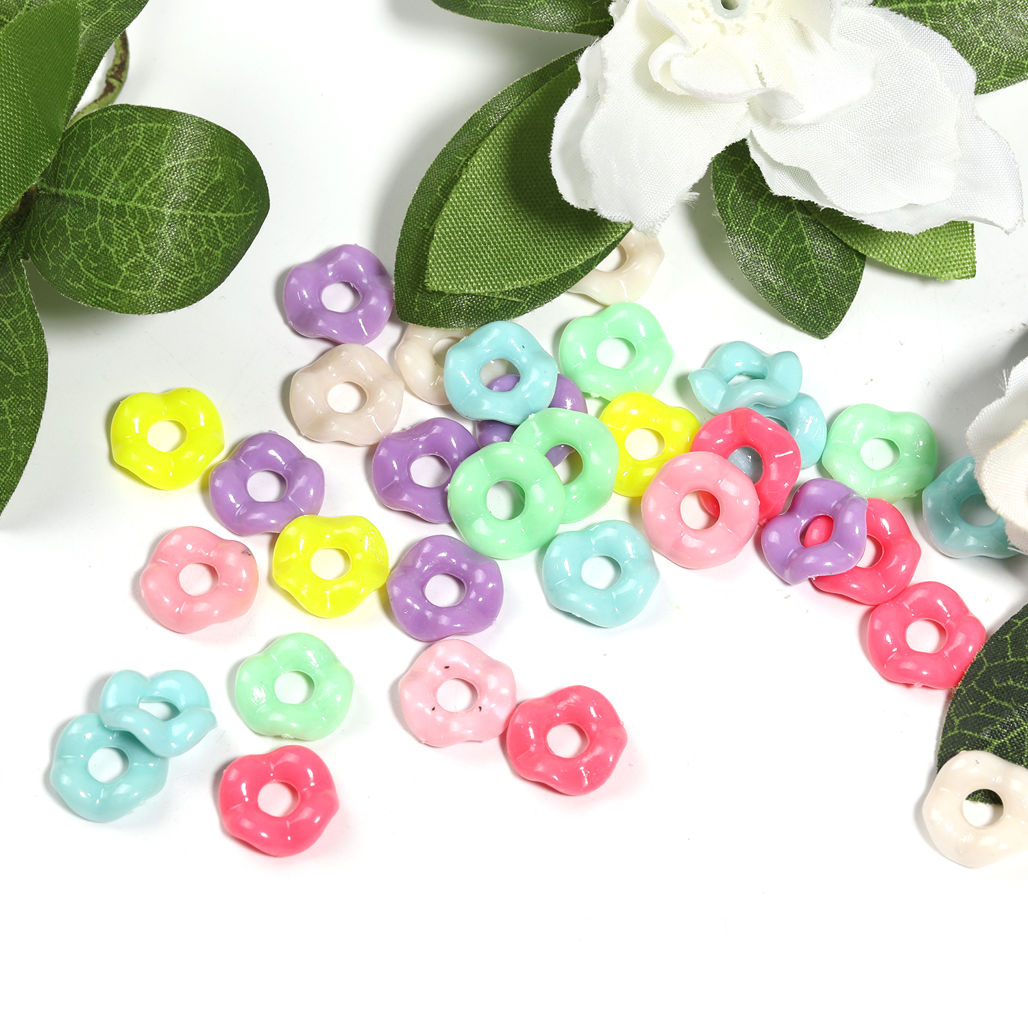 【B91】250g Opaque Acrylic Beads, Donut, Mixed Color-JPM