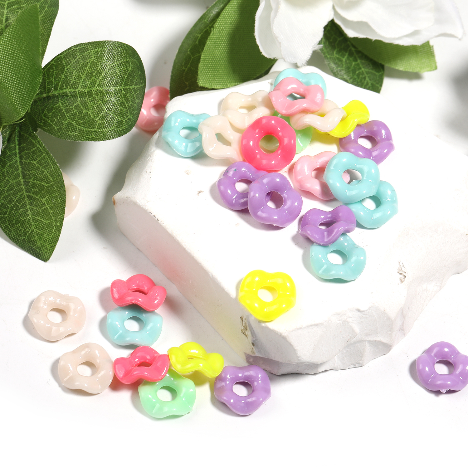 【B91】250g Opaque Acrylic Beads, Donut, Mixed Color-JPM