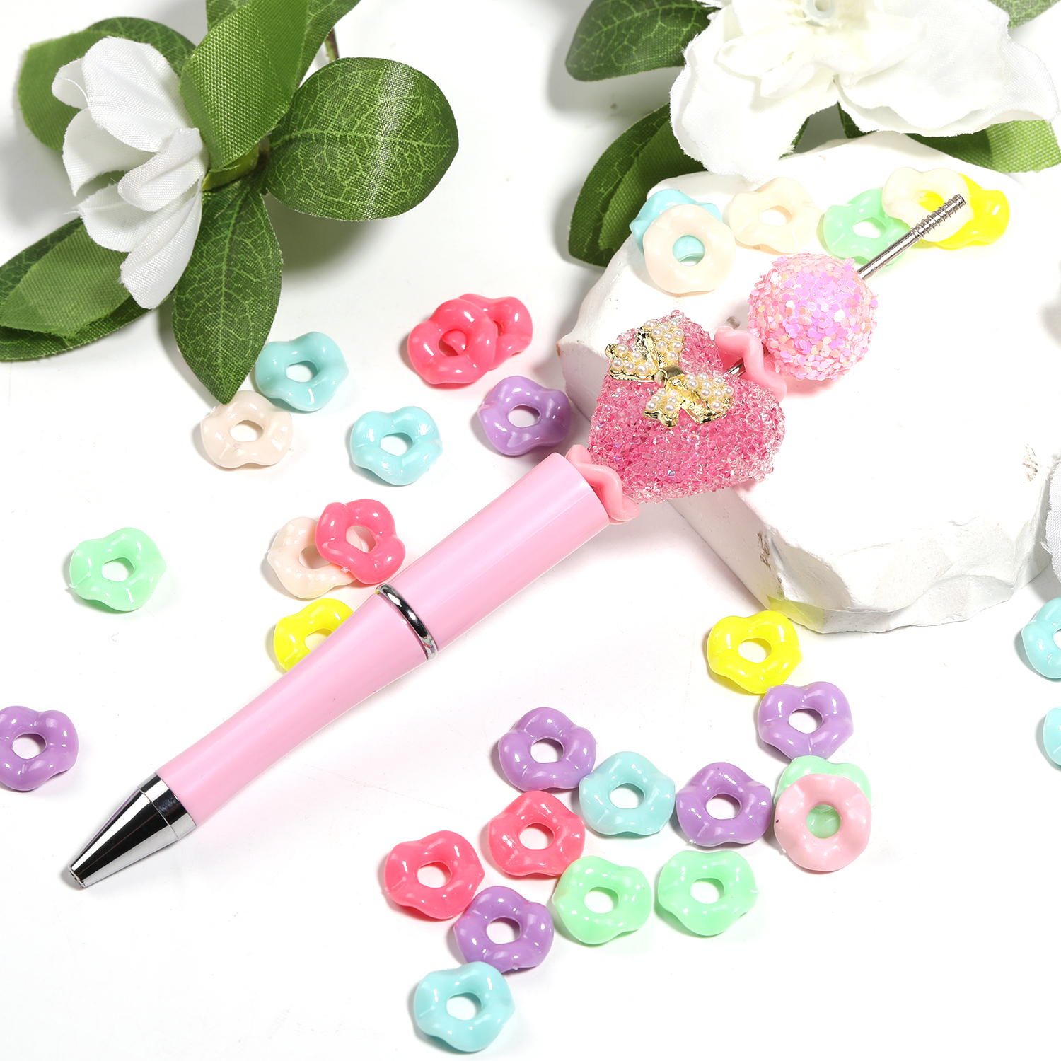 【B91】250g Opaque Acrylic Beads, Donut, Mixed Color-JPM