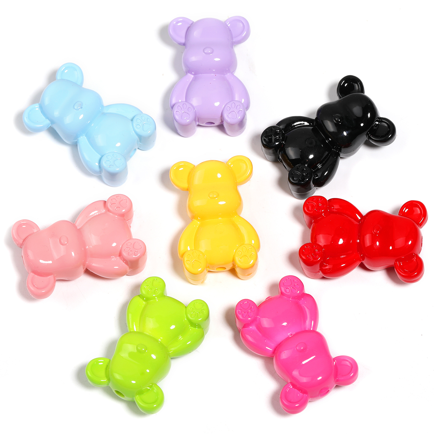 【B119】50pcs  Mixed Solid Color Smooth Surface Bear Shaped Beads With Straight Hole For Diy -JPM