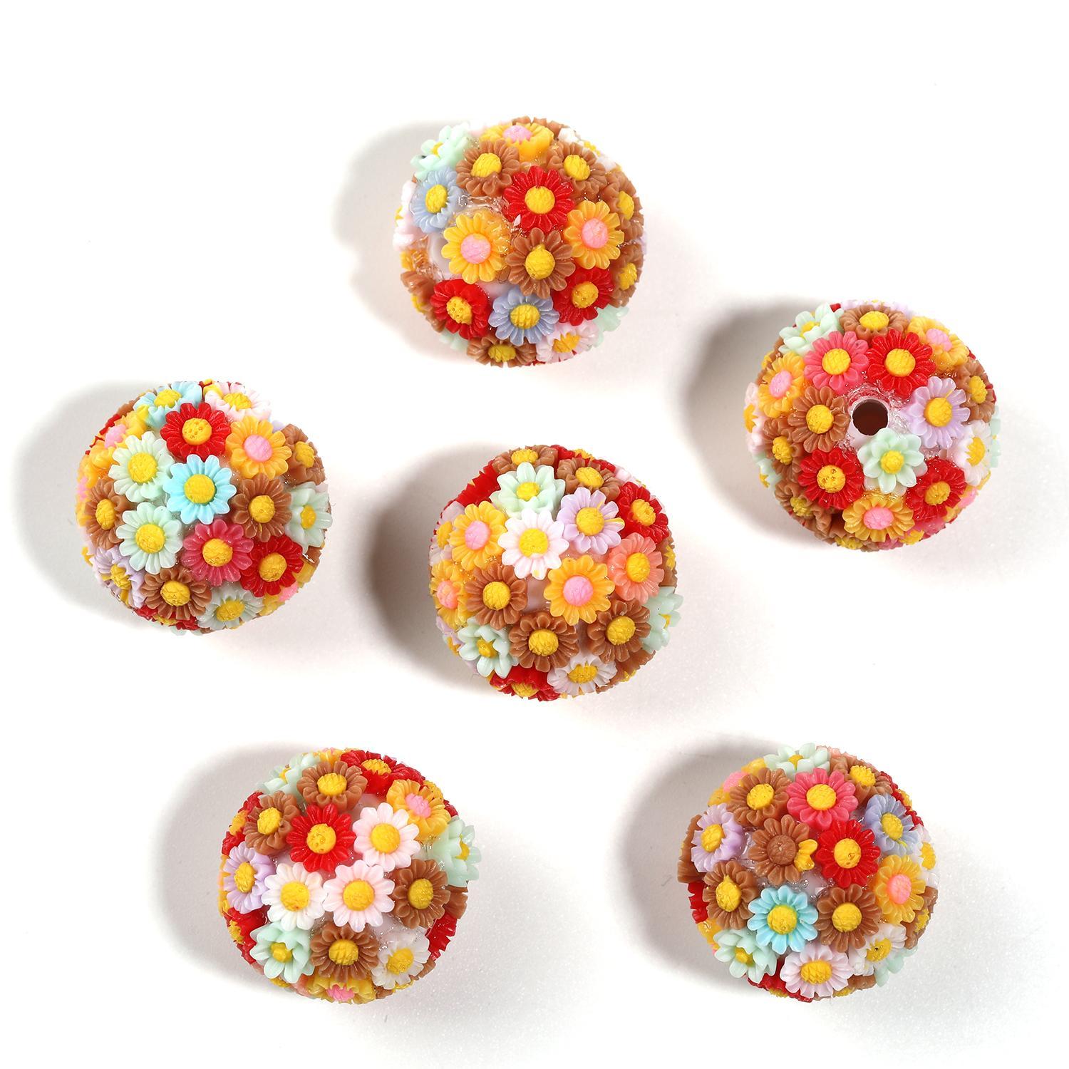 【B104】20Pcs Resin flower round ball earrings hair accessories diy accessories jewelry materials-JPM