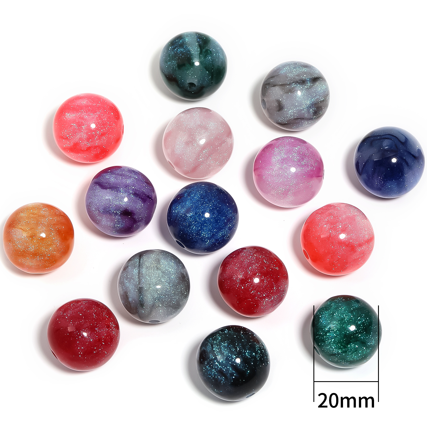 【B105】50pcs DIY resin starry sky gilt round beads loose beads handmade-JPM