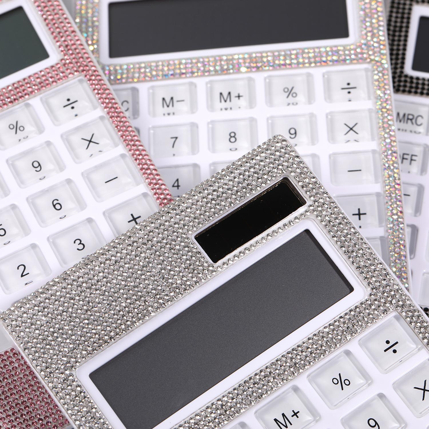 【Z67】1pcs Solar Rhinestone Gift 12-digit Crystal Button Dual Power Supply Desktop Calculator-JPM