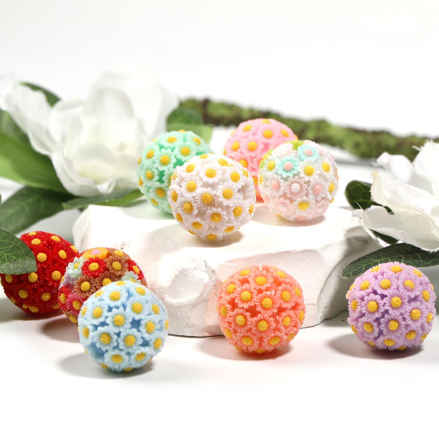 【B104】20Pcs Resin flower round ball earrings hair accessories diy accessories jewelry materials-JPM