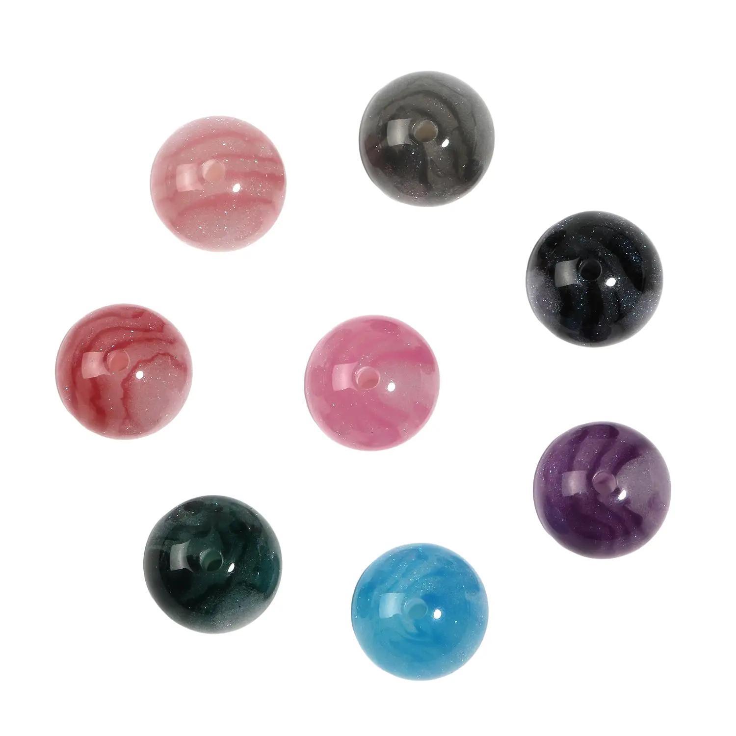 【B105】50pcs DIY resin starry sky gilt round beads loose beads handmade-JPM