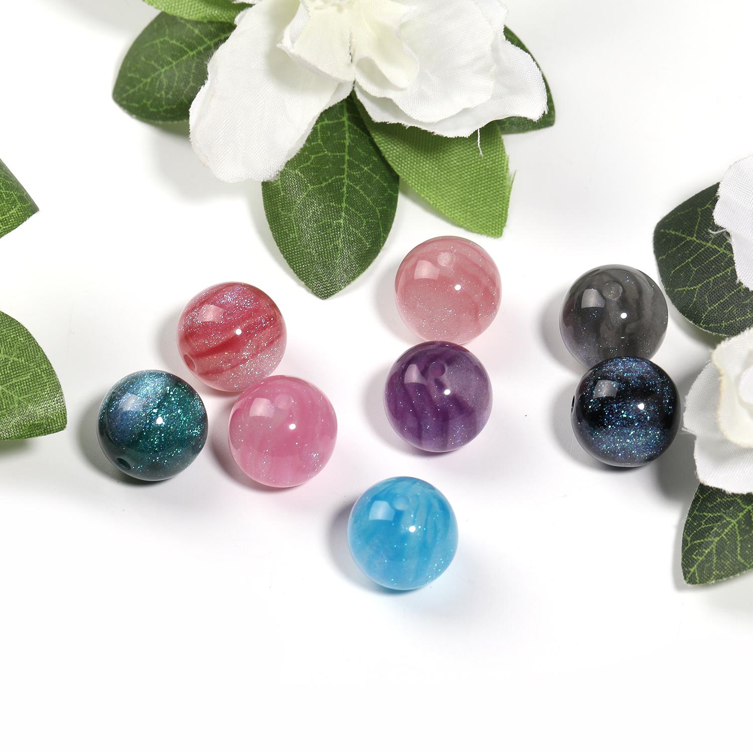 【B105】50pcs DIY resin starry sky gilt round beads loose beads handmade-JPM